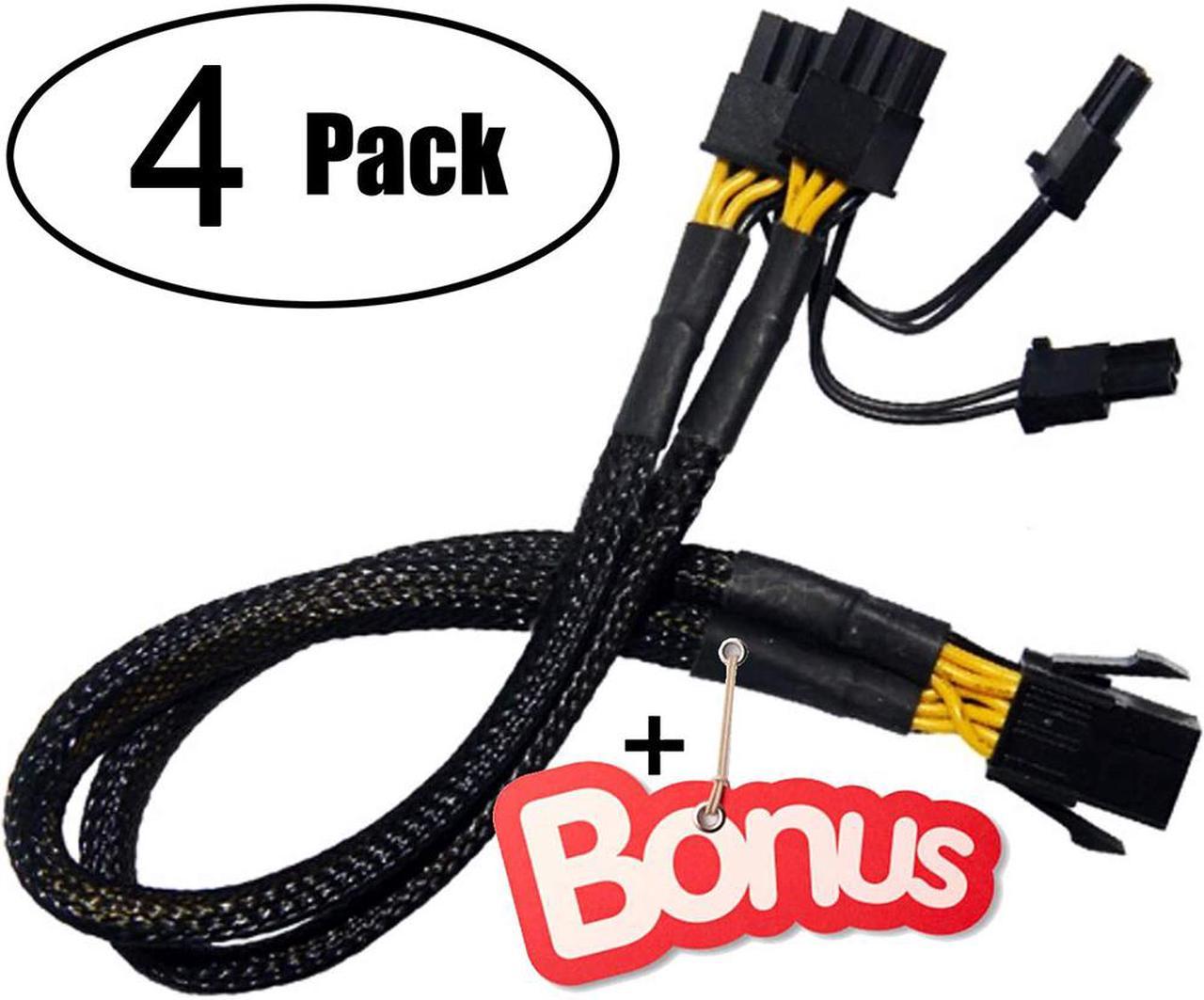 4Pack PCI-e 6 Pin Female to Dual PCIe 8 Pin (6+2) Male Graphics Card PCI Express Power Adapter GPU VGA Y-Splitter Extension Cable Mining Video Card Sleeved Power Cable 9 inches 20cm 4 Pack +Bonus