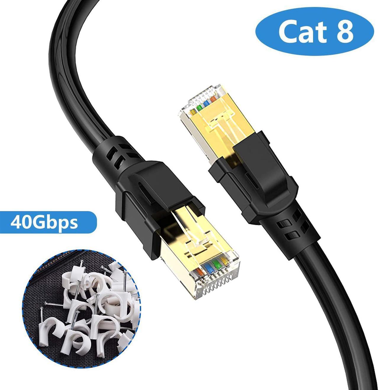 Cat 8 Ethernet Cable 10ft / 3M, Outdoor&Indoor, Heavy Duty High Speed 26AWG Lastest 40Gbps 2000Mhz, with Gold Plated RJ45 Connector, Wall, Outdoor, Weatherproof Rated for Router, Gaming/Modem