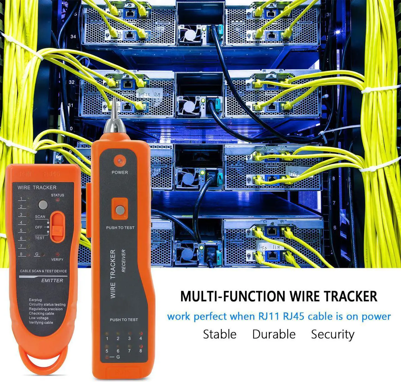 Alt view image 4 of 7 - Wire Tester RJ45 RJ11 Cable Tracker Line Finder Multifunction Wire Tracker Ethernet LAN Network Cat5 Cat6 with Earphone for Cable Collation, Network Maintenance Collation, Telephone Line Test