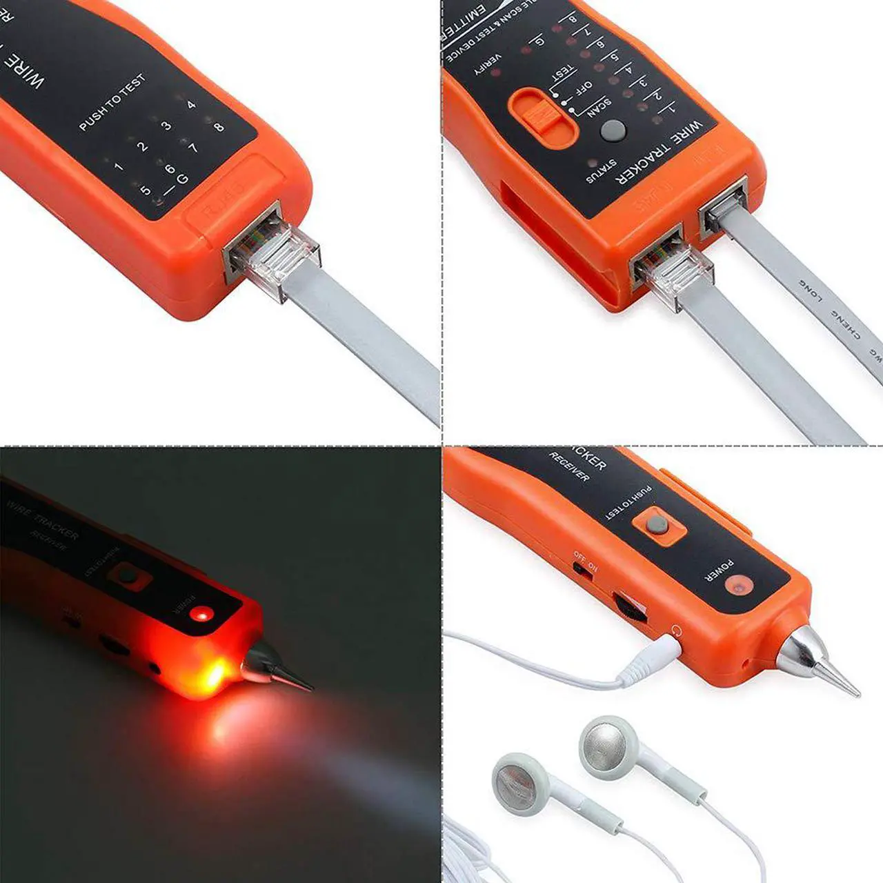 Alt view image 3 of 7 - Wire Tester RJ45 RJ11 Cable Tracker Line Finder Multifunction Wire Tracker Ethernet LAN Network Cat5 Cat6 with Earphone for Cable Collation, Network Maintenance Collation, Telephone Line Test