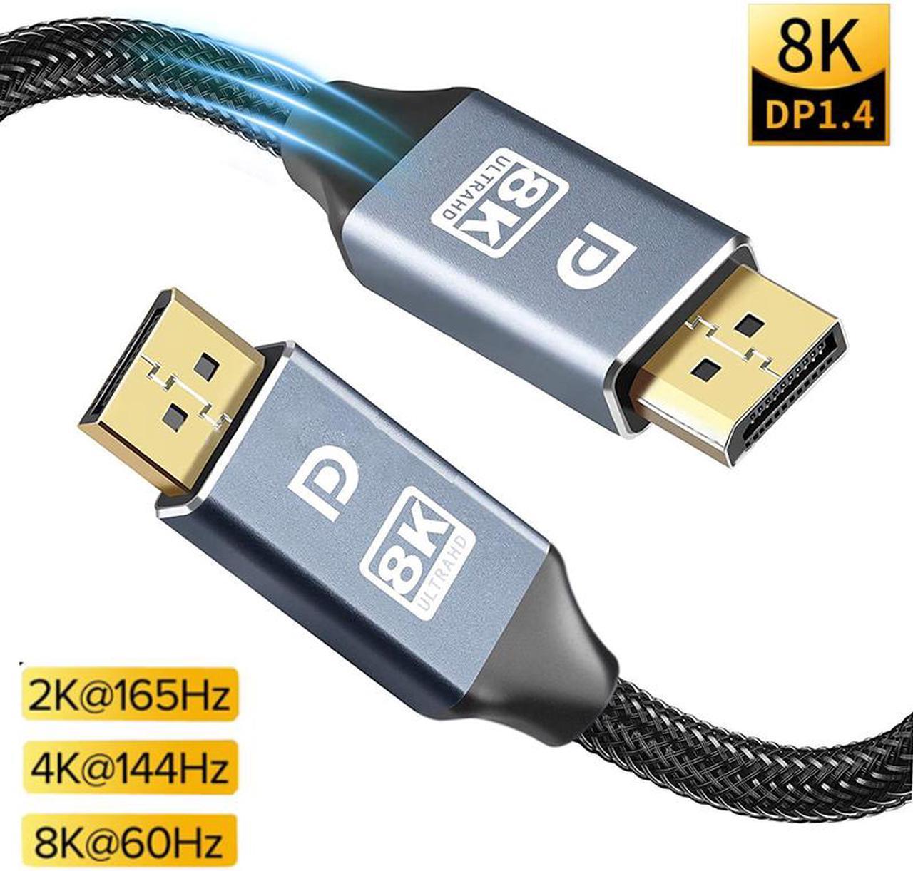 8K UHD DisplayPort Cable DP1.4, DP Cable (8K@60Hz 7680x4320, 4K@240Hz, 2K@144Hz) Braided Ultra High Speed DisplayPort Cord 6.6Ft/2M, Support Resolution for Laptop PC TV Gaming Monitor (Gray)