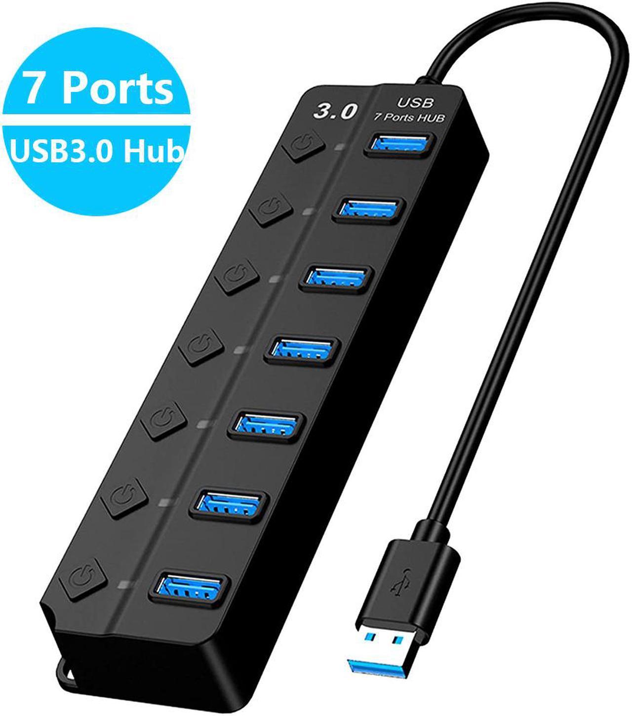 7-Port USB 3.0 Hub, High Speed up to 5GB/S Data USB Hub USB3.0 Splitter with Individual On/Off and Power LED Switches for MacBook, Mac Pro/Mini and More