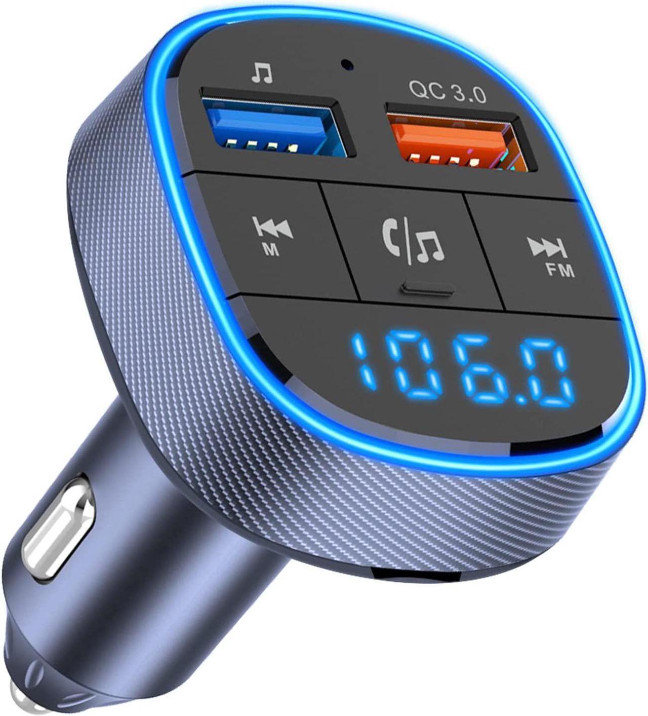 Bluetooth FM Transmitter for Car, Wireless Radio Receiver Car Adapter, QC 3.0 USB Car Charger with Color Light, Hands-Free Calling, Voice Assistant, Music Player, Supports U Disk & TF Card