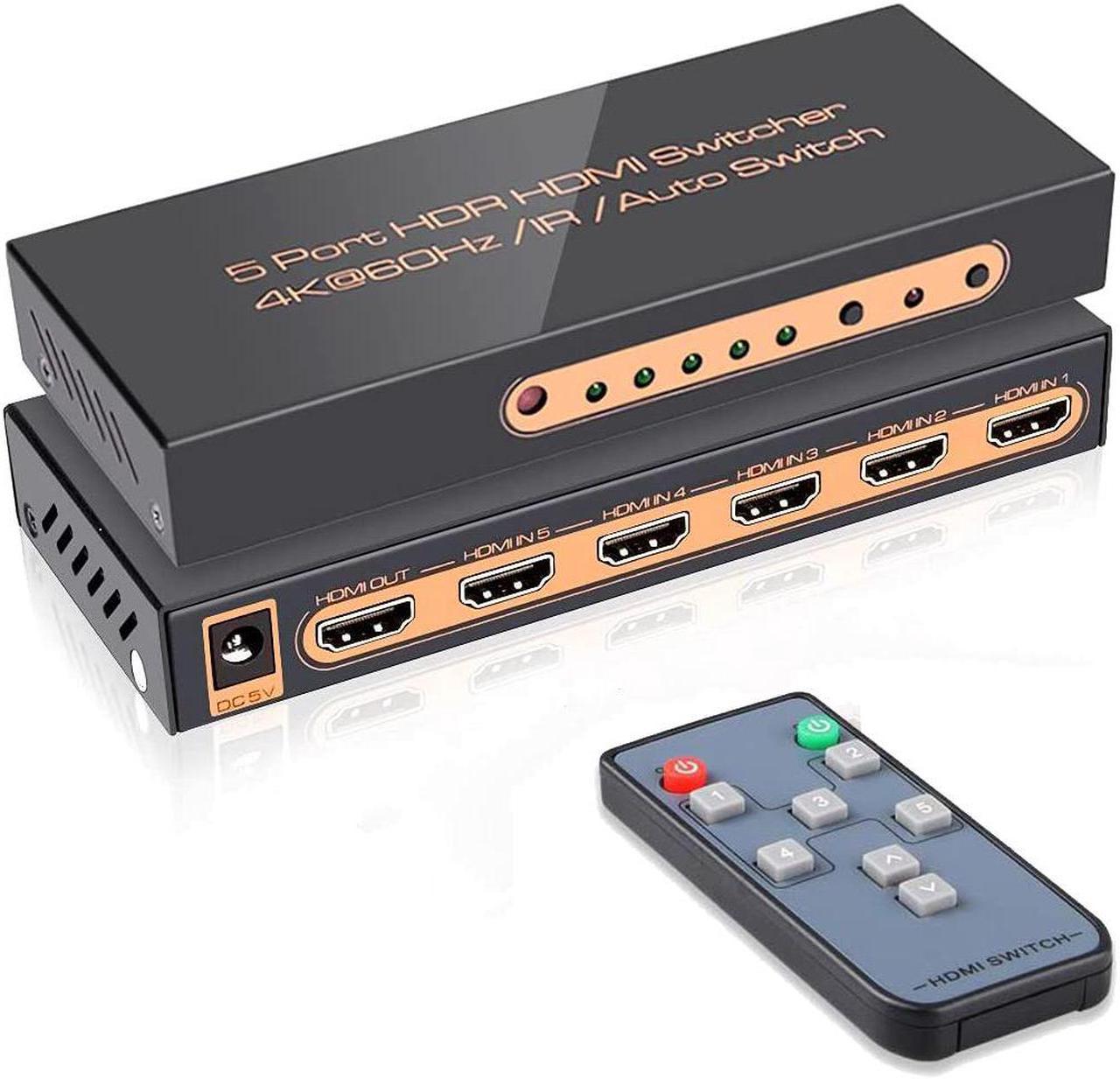 5 Port HDMI Switch, 4K @60Hz HDMI Switch with Remote Support HDR10, Dolby Vision, Dolby Atmos, HDCP2.2, YCbCr 4:4:4, CEC