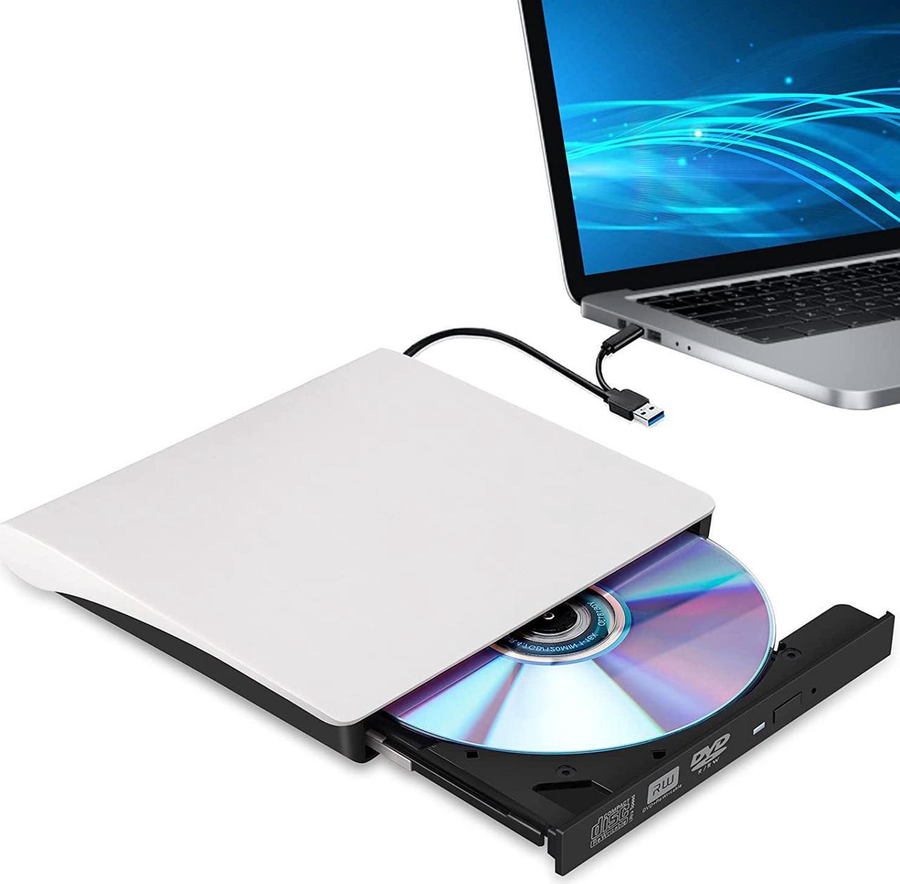 External CD/DVD Drive for Laptop Desktop PC, Type-C CD/DVD Player USB 3.0 Portable External CD DVD Burner Writer Reader Compatible with Mac Mac-Book Pro/Air Desktop Windows 7/8/10/XP/Vista (White)