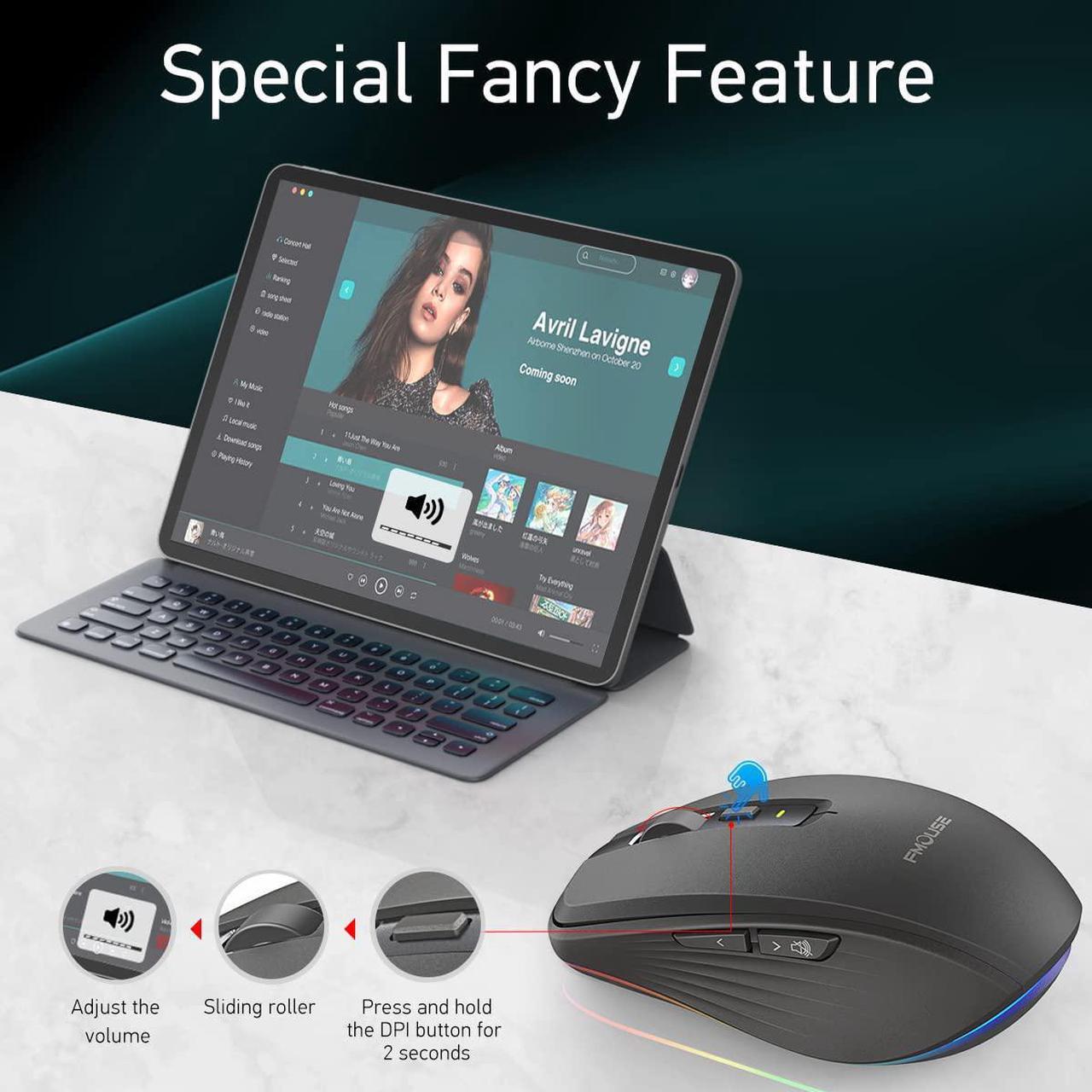Alt view image 2 of 7 - Rechargeable Wireless Mouse, Silent Mouse with RGB Lights Gaming Mice, 2.4G Wireless & Bluetooth 5.1 Dual Mode 2400 DPI USB-C 700mAh Battery, Ergonomic Mouse for PC, Computer, Laptop, Desktop (Black)