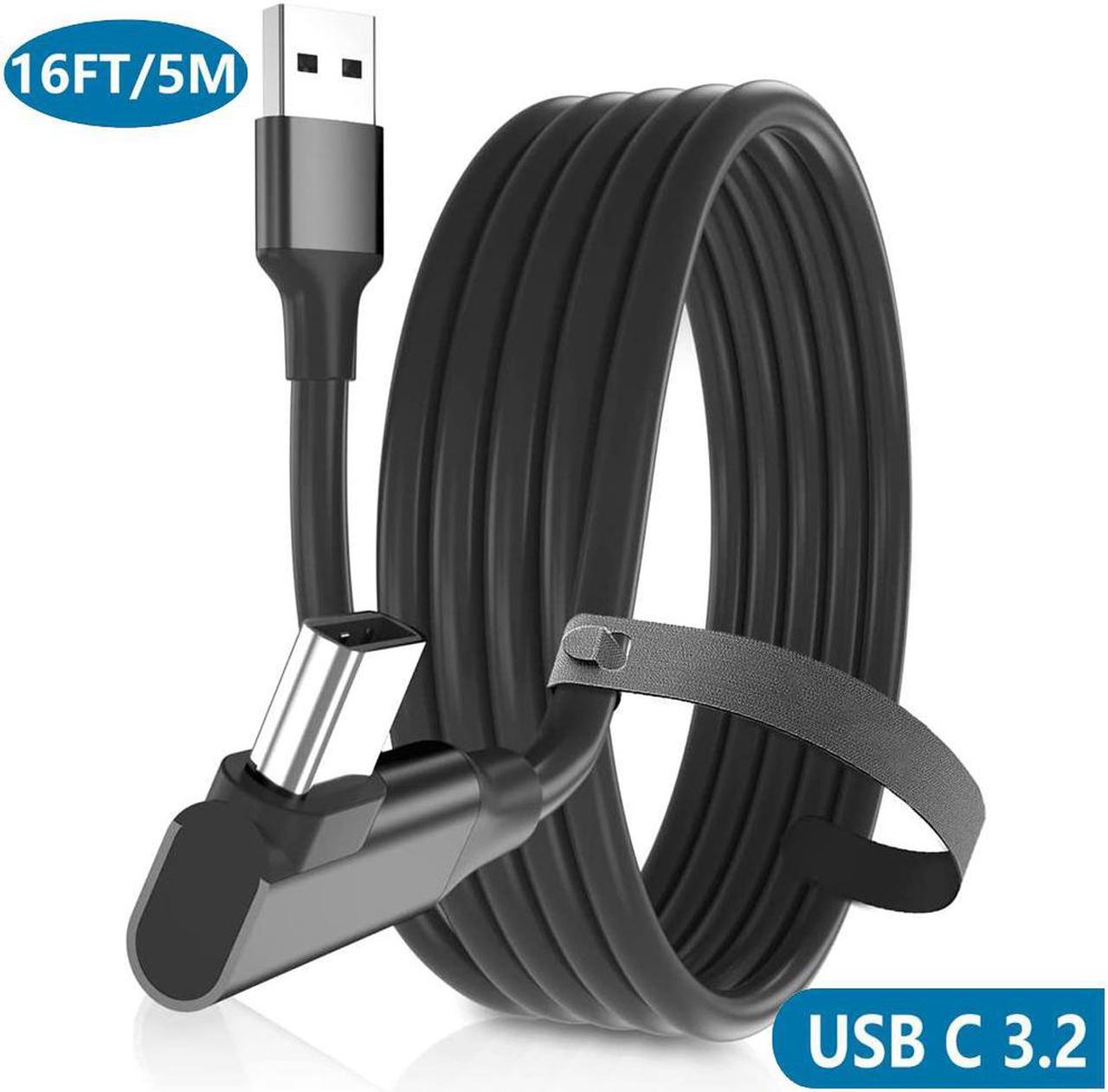 USB A to C VR Link Cable 16.4FT / 5M,USB A 3.0 to Type C Gen2 5Gbps VR Charging Charger Cord,Right-Angled USB C Connector Virtual Reality Headset PC Computer Gaming Wire for Meta Oculus Quest 1 /2