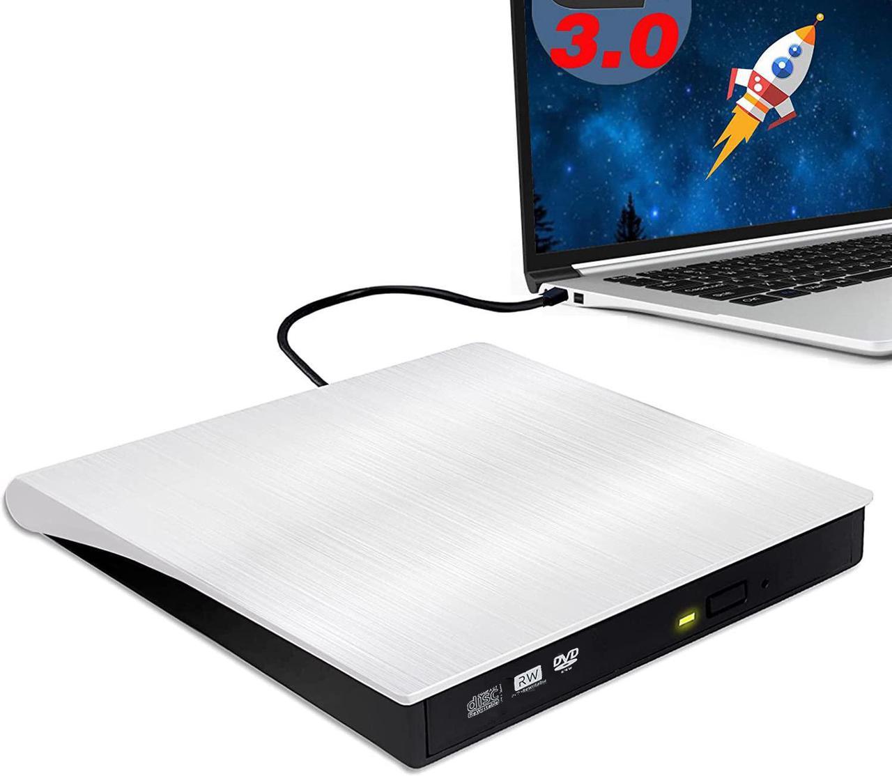 External CD DVD Drive, USB 3.0 Portable CD/DVD +/-RW Drive/DVD Player for Laptop CD ROM CD/DVD Burner Compatible with Laptop Desktop PC Windows Linux MacOS (White)