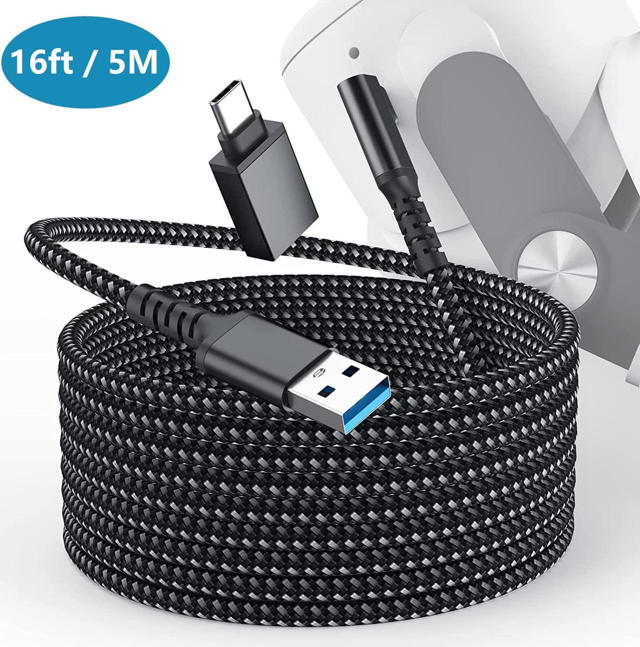 Link Cable 16FT Compatible with Meta/Oculus Quest 2 Accessories and PC/Steam VR, High Speed PC Data Transfer/Fast Charge Cord, USB 3.0 A to Type C Cable for VR Headsets and Gaming PC, Black