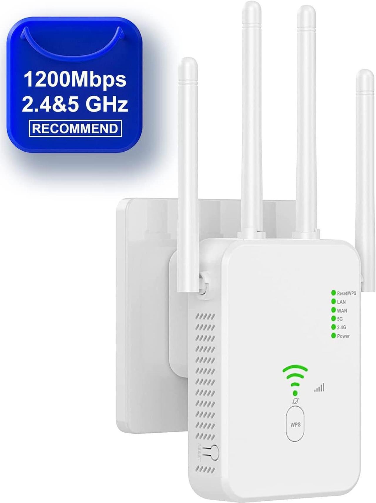 AC1200 WiFi Extender Booster, 1200Mbps WiFi Extender Booster Dual Band 5GHz & 2.4GHz Wireless Signal Booster with Ethernet/LAN Port, WiFi Repeater Support WPS Simple Setup, US Plug