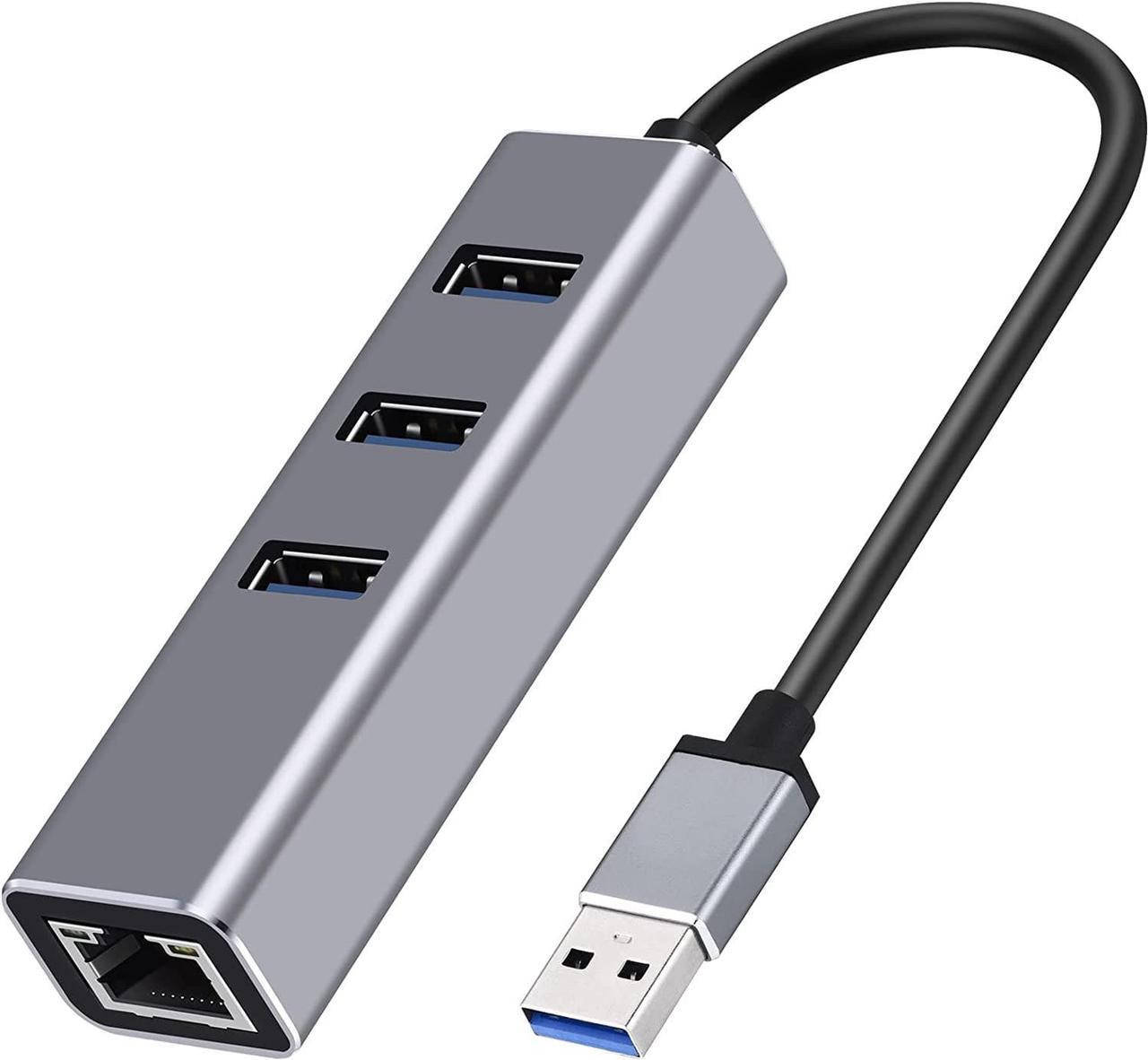 USB 3.0 to RJ45 Ethernet Adapter 4 in 1 Multiport USB Hub with Gigabit Ethernet 1000Mbps RJ45 LAN Network Adapter Compatible and 3-Port USB3.0 Support Laptop PC Windows Linux MacOS, and More