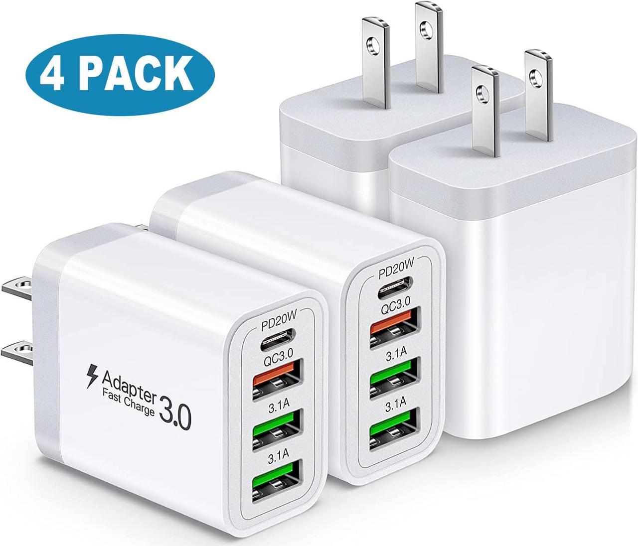 35W USB C Fast Charger, 4-Pack 4-Port PD Type C+ Quick 3.0 USB A Wall Charger Block Compatible for i-P-h-o-n-e 12/13/14 /Pro Max, XS/XR/X, Pad Pro, S-a-m-s-u-n-g Galaxy, M-o-t-o, Tablet, and More