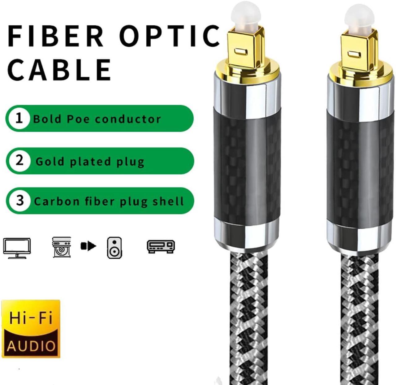 Digital Optical Audio Cable 3.3ft/1M, Oxyacid Free Copper Braided Toslink Optical Cord, HiFi Cable Compressed 5.1 to 7.1 Surround Sound, Support PCM, Dol-by, DTS for Home Theater, Sound Bar, Smart TV