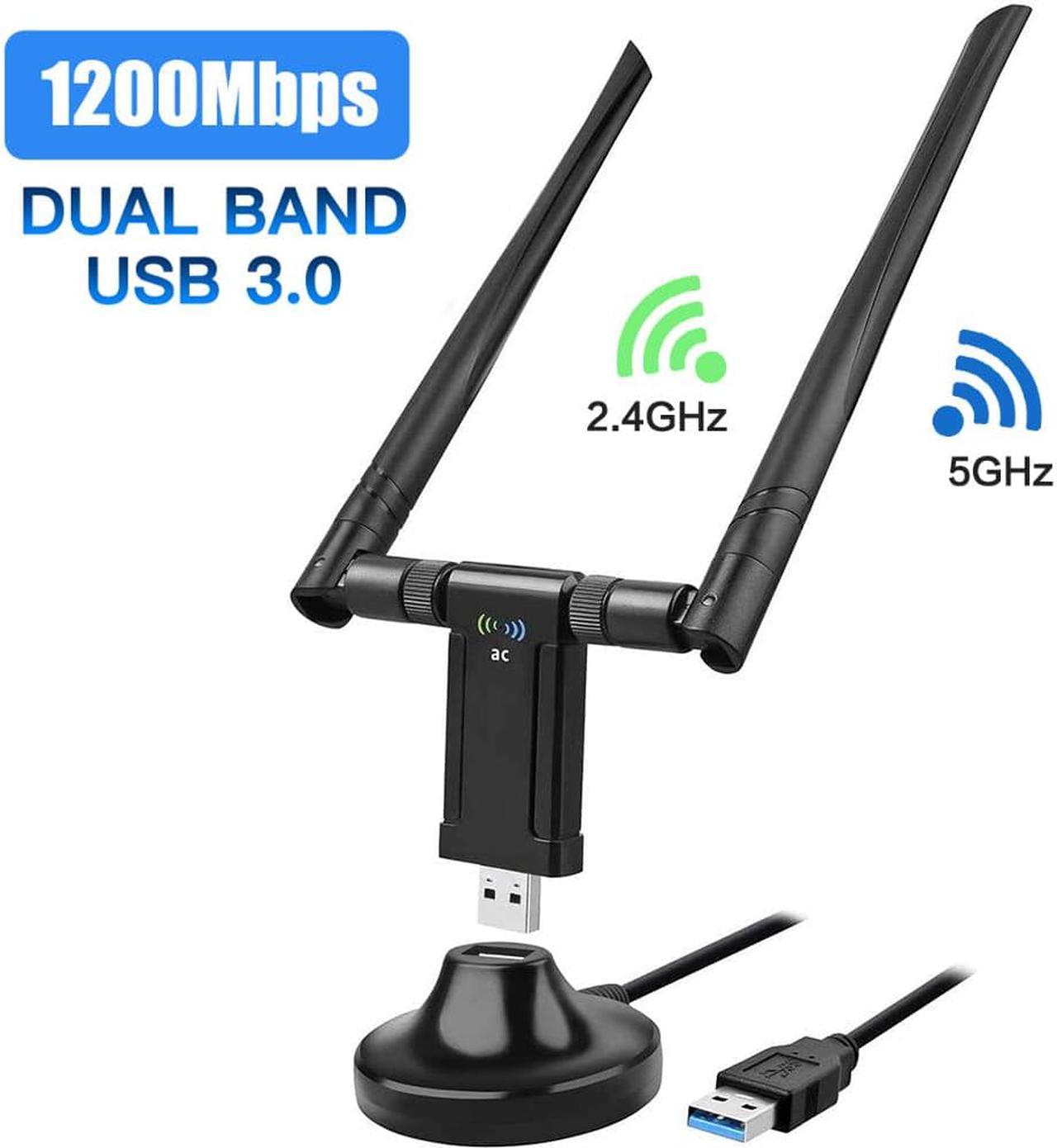 USB 3.0 WiFi Adapter 1200Mbps, AC1200 WLAN Adapter Dual Band 867Mbit/s (5GHz), 433Mbit/s (2.4GHz) Wireless Adapter with 5dBi Antenna and USB 3.0 Docking Station for Desktop Laptop PC Windows/Mac OS