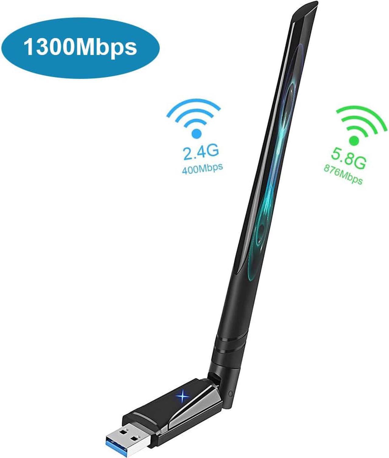 USB 3.0 WiFi Adapter for PC AC1300Mbps, Dual Band Network Wireless Adapter with 2.4GHz/5.8GHz High Gain Antenna, for Laptop Desktop Windows 11/10/8.1/8/7/XP/Vista, Mac OS 10.9-10.15,11,12