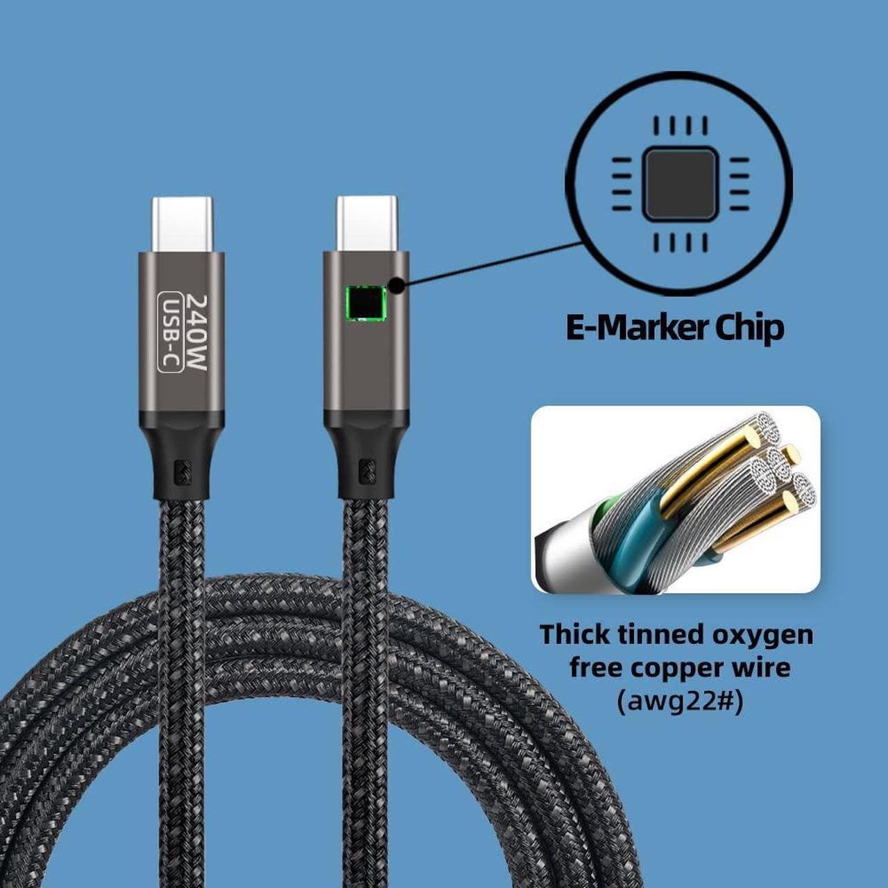 Alt view image 6 of 7 - USB C to USB C Cable 240W 10ft / 3M, Type C Charging Cable, USB C 240W Fast Charging Cord Nylon Braided Type-C Cable Compatible with Mac-Book Pro, i-Pad Pro, Air 4th, Ga-laxy S21, Pixel, and More