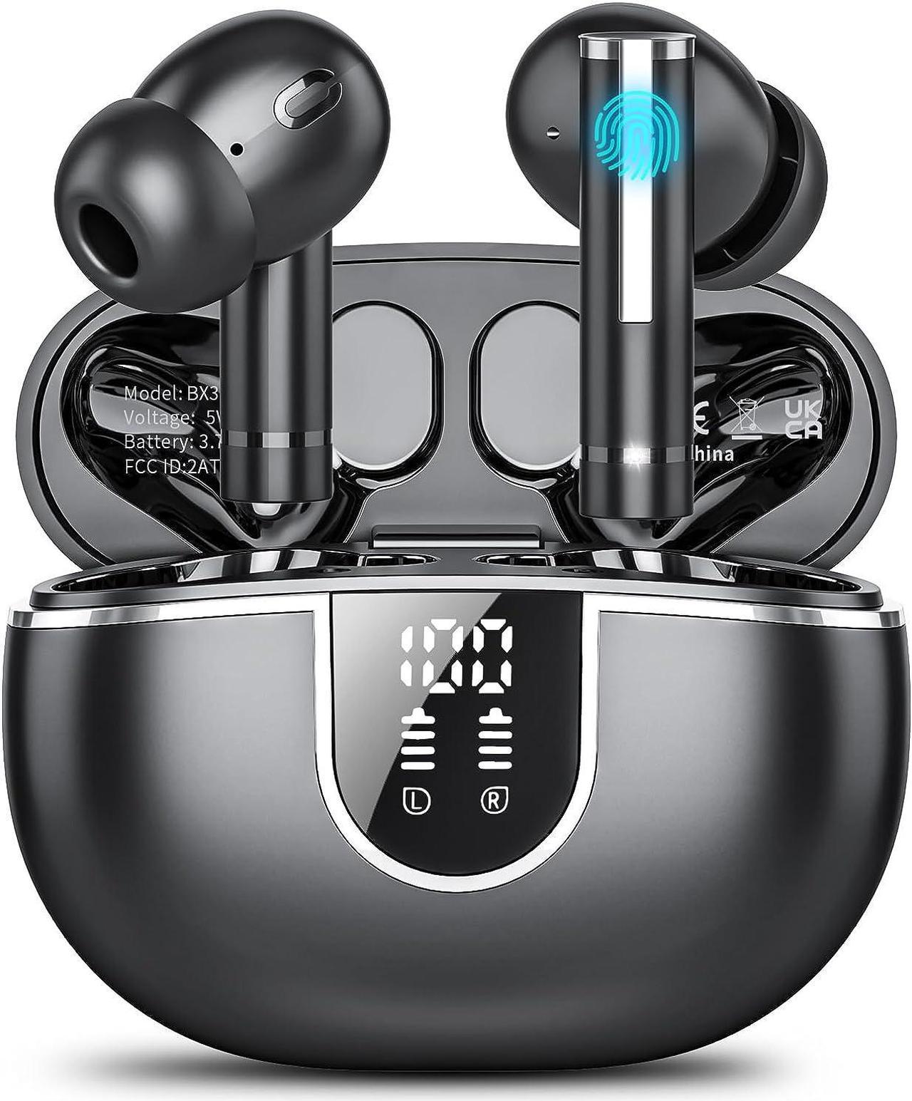 True Wireless Earbuds Bluetooth Headphones 5.3, 50H Playtime Bluetooth Earbuds Built in Noise Cancellation Mic with LED Digital Display Charging Case, IPX7 Waterproof Ear Buds for IOS Android Phones