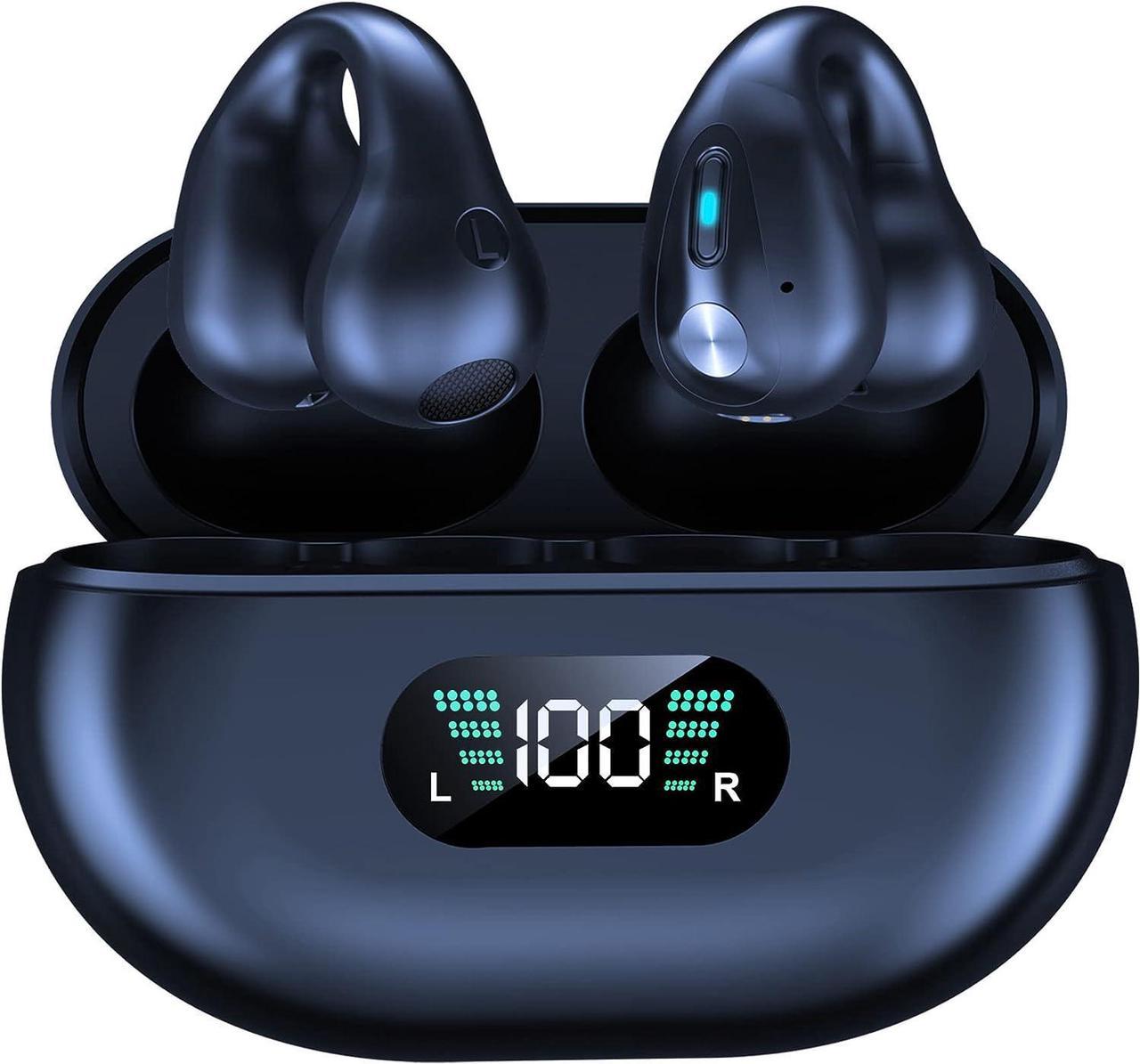 True Wireless Earbuds, Clip Earbuds with Earhooks Mini Bone Conduction Headphones Waterproof Bluetooth 5.3 Open Ear Earbuds Cycling Earpiece Noise Canceling Headset Sports Earphones