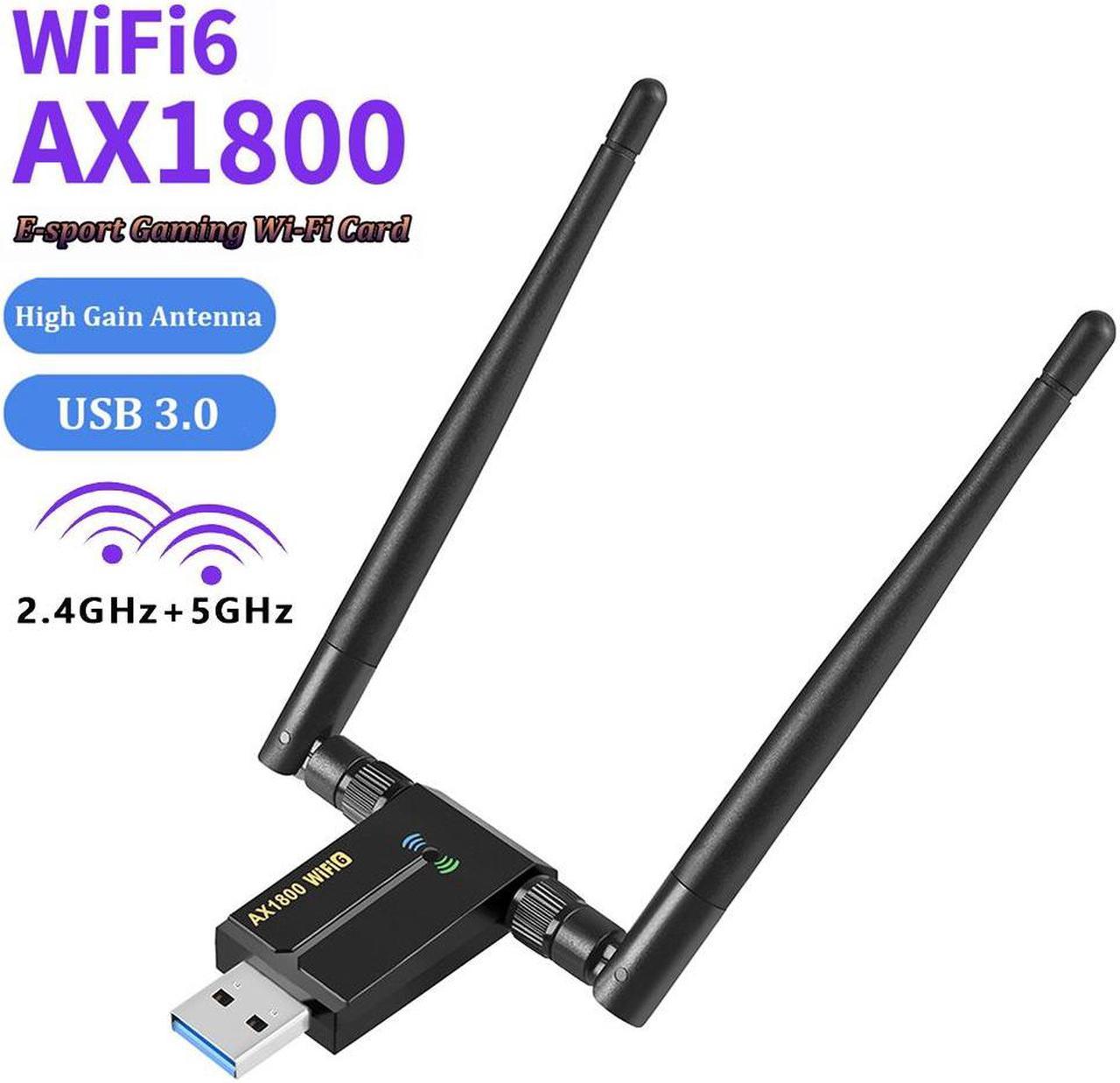 WiFi Adapter for Desktop PC - WiFi 6 1800Mbps USB 3.0 Wireless Network Adapter - 2.4G/5G Dual Band WiFi Dongle for Laptop MU-MIMO OFDMA WPA3 Dual 5dBi Antennas Plug & Play Supports Windows 11/10