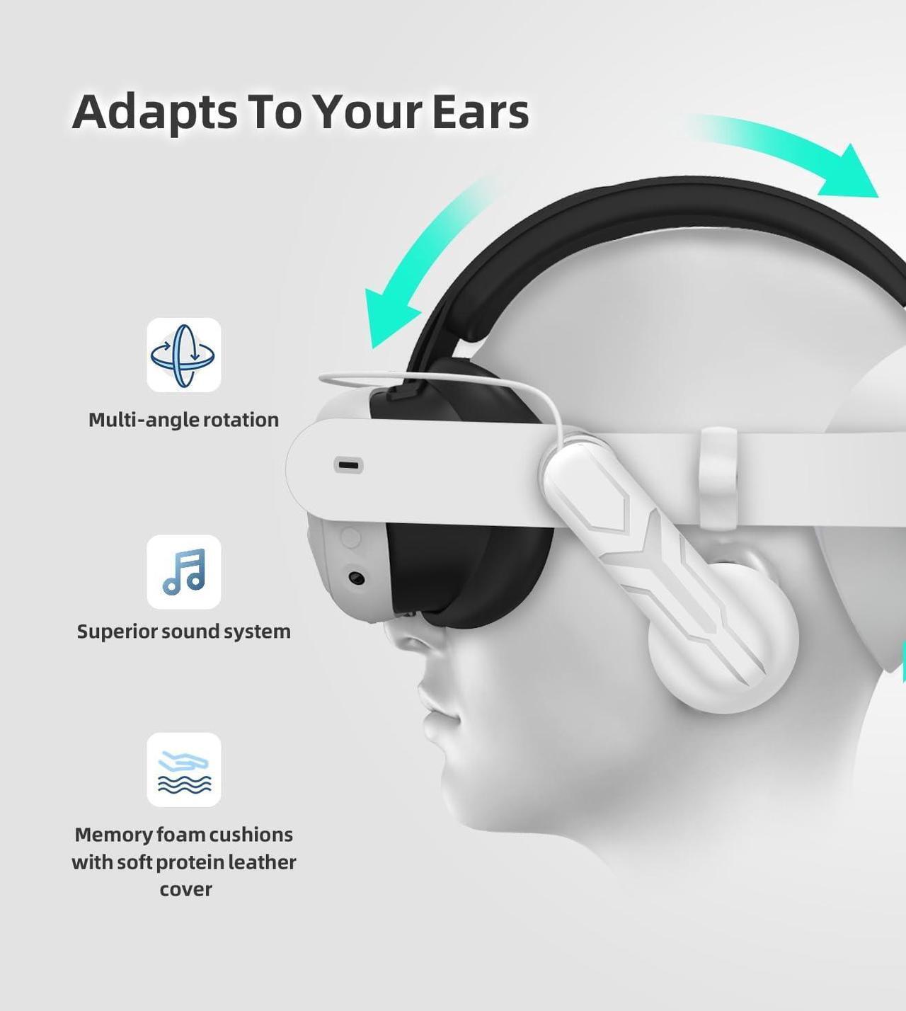 Alt view image 5 of 7 - Headphones Head Strap Compatible with Meta Quest 3 Accessories, Comfort On-Ear Audio Elite Strap Replacement for Enhanced Sound Effects and Increased Immersion in VR | Head Strap Included