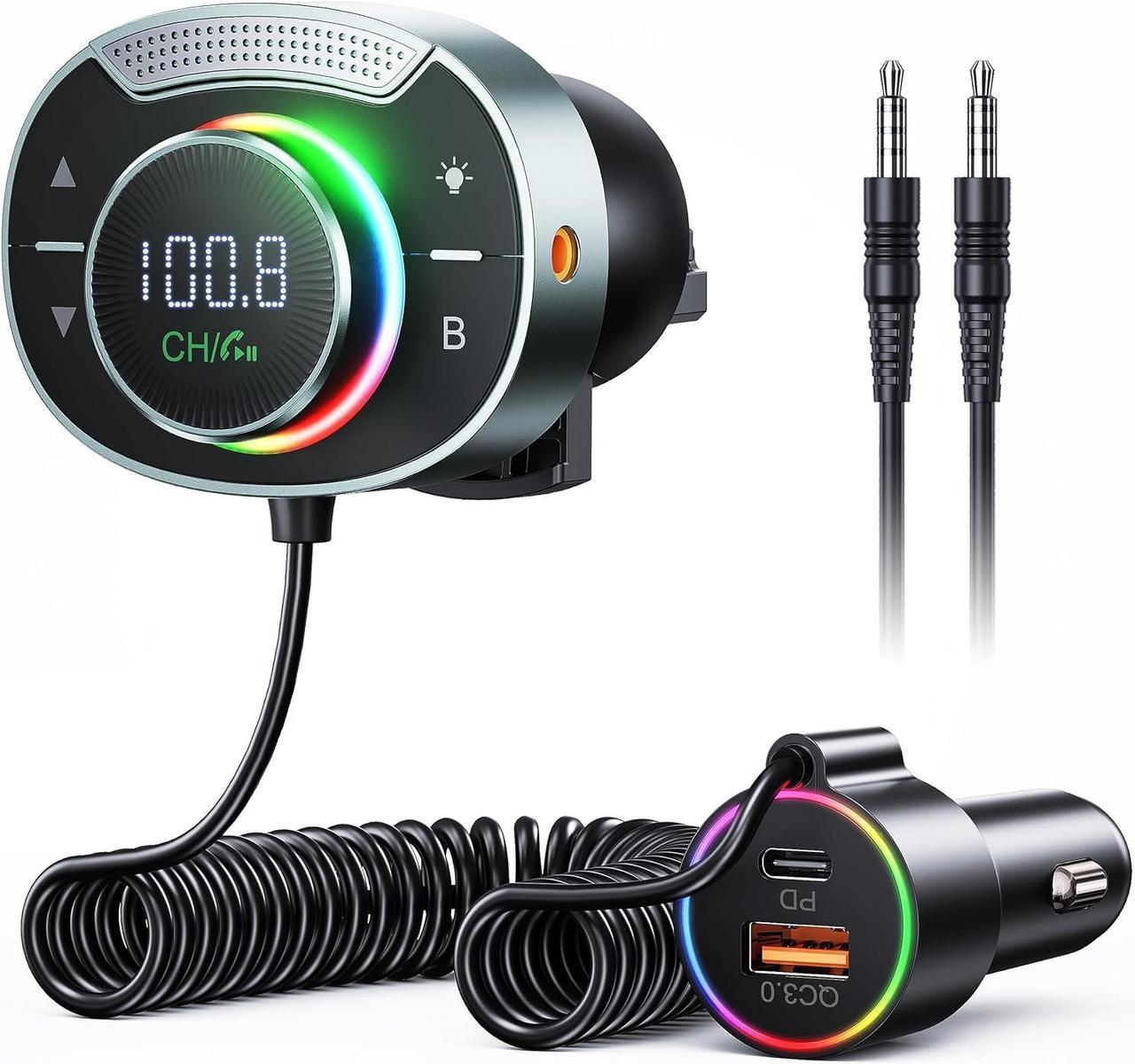 Bluetooth 5.3 FM Transmitter for Car - Bluetooth Car Adapter with Big Mic Bass Stereo Hi-Fi Sound, PD30W QC18W FM Bluetooth Transmitter Car Charger Support Hands-Free Calls, Aux Out, TF Card