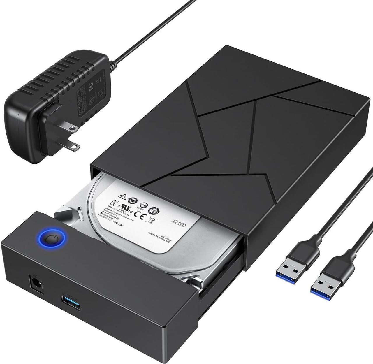 Hard Drive Enclosure 3.5, External Hard Drive Enclosure 3.5 HDD Enclosure Reader, USB 3.0 to 2.5 3.5 Inch SATA SSD HDD up to 8TB Multi Hard Drive Case with 12V Power Adapter Supply UASP Laptop