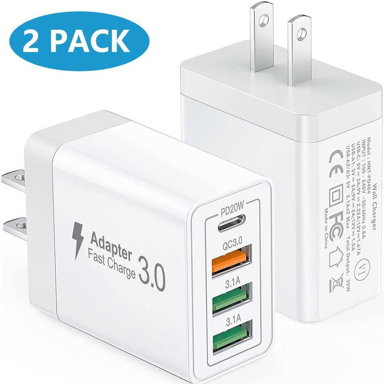 40W USB C Wall Charger Block, [2-Pack] 4 Port PD + QC Fast Charger Adapter, Type C Wall Plug Multiport for i-Phone 12/13/14/15/Pro Max, XS/XR/X, i-Pad, Sa-m-s-ung, Goo-gle, Tablet, Android (White)