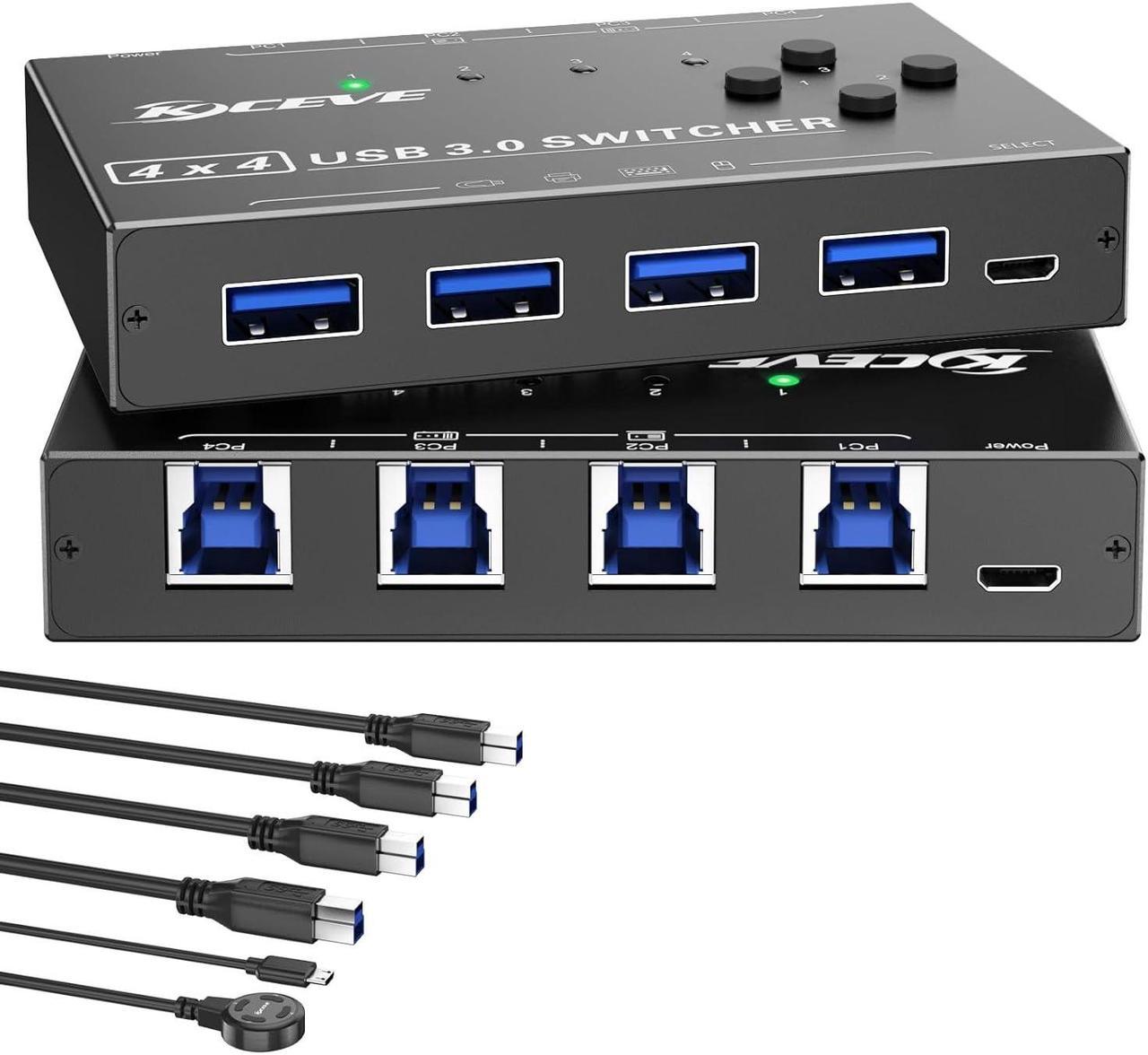 USB 3.0 Switch Selector 4 Computers Share 4 USB 3.0 Ports, 4 in 4 Out USB 3.0 Switch for Keyboard Mouse Switch,USB Switcher Compatible with Mac/Windows/Linux,Wired Remote and 4 USB 3.0 Cable Included