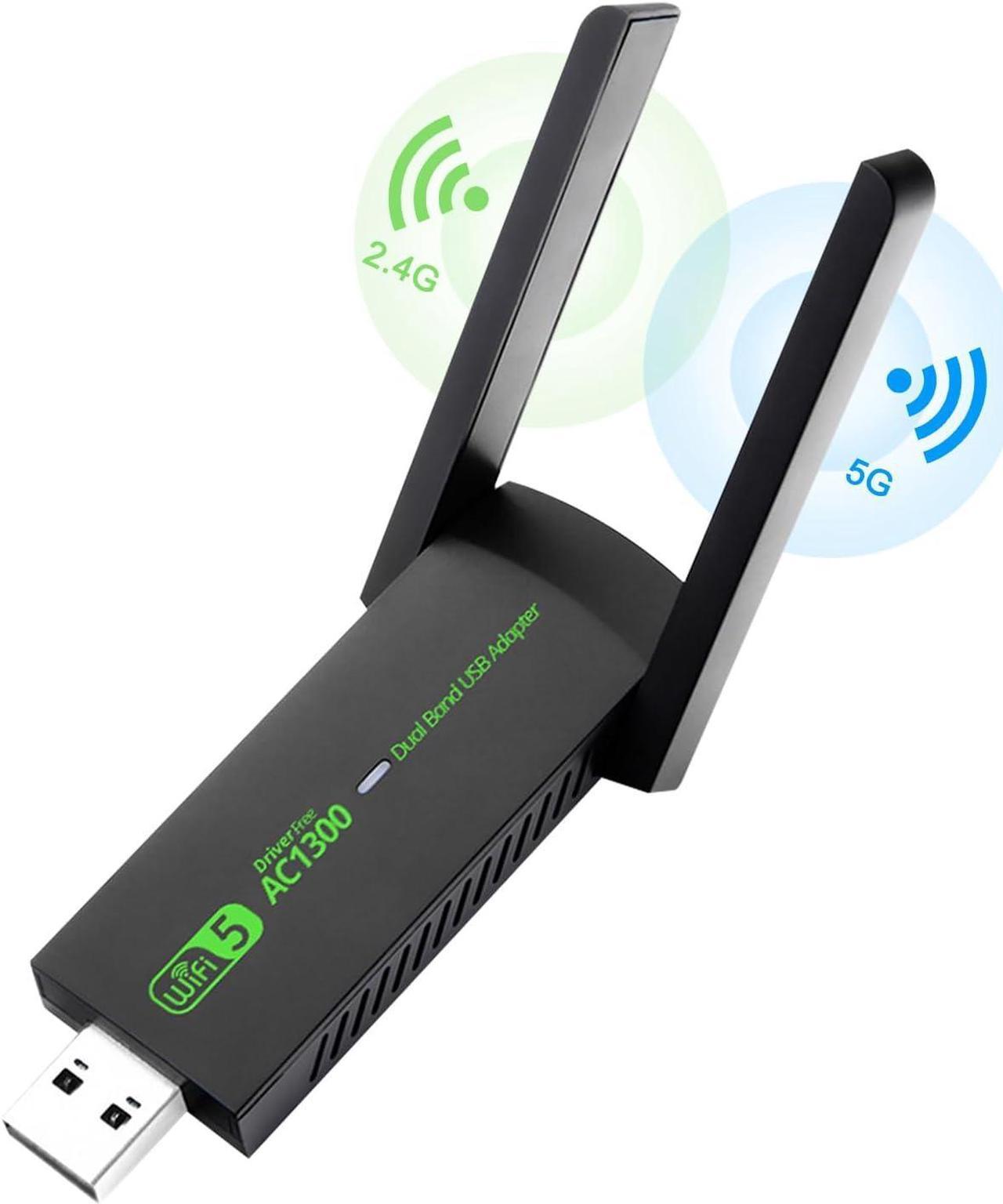 USB WiFi Adapter, AC1300Mbps Wireless Adapter, Dual Band 5dBi High Gain Antenna 2.4GHz/ 5GHz Wireless Network Adapter for PC, Supports Windows /8/10/11