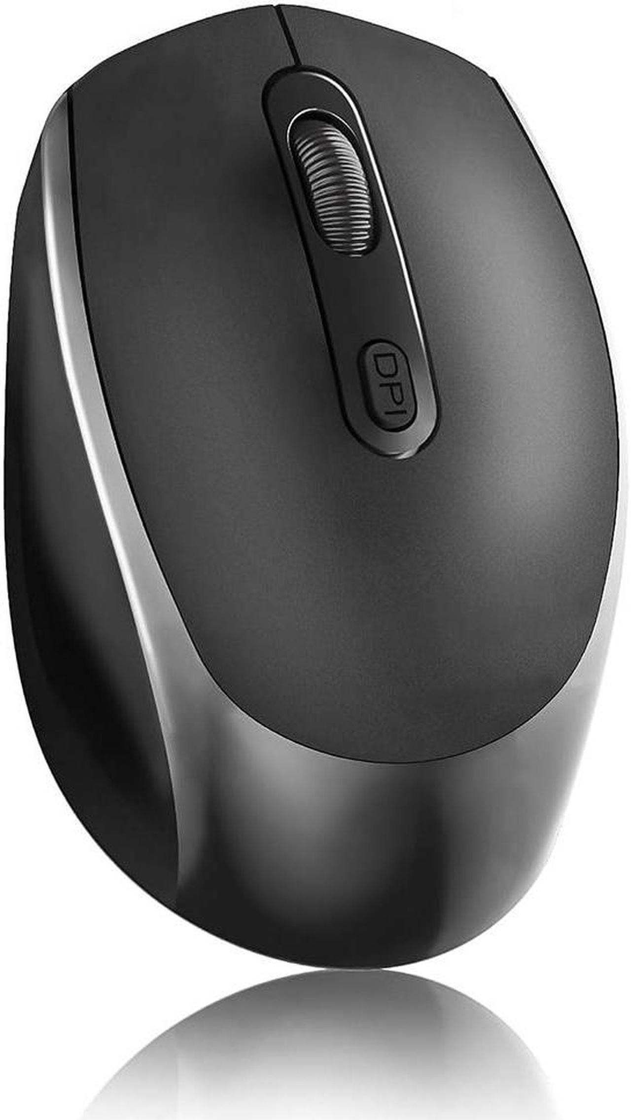 Hitoor Wireless Bluetooth Mouse, 2-in-1 (2.4GHz+BT5.1) Ergonomic Portable Optical Mice, Cordless Rechargeable Slient Mouse for Computer Laptop, 1600DPI, Computer Mouse for Office, Black