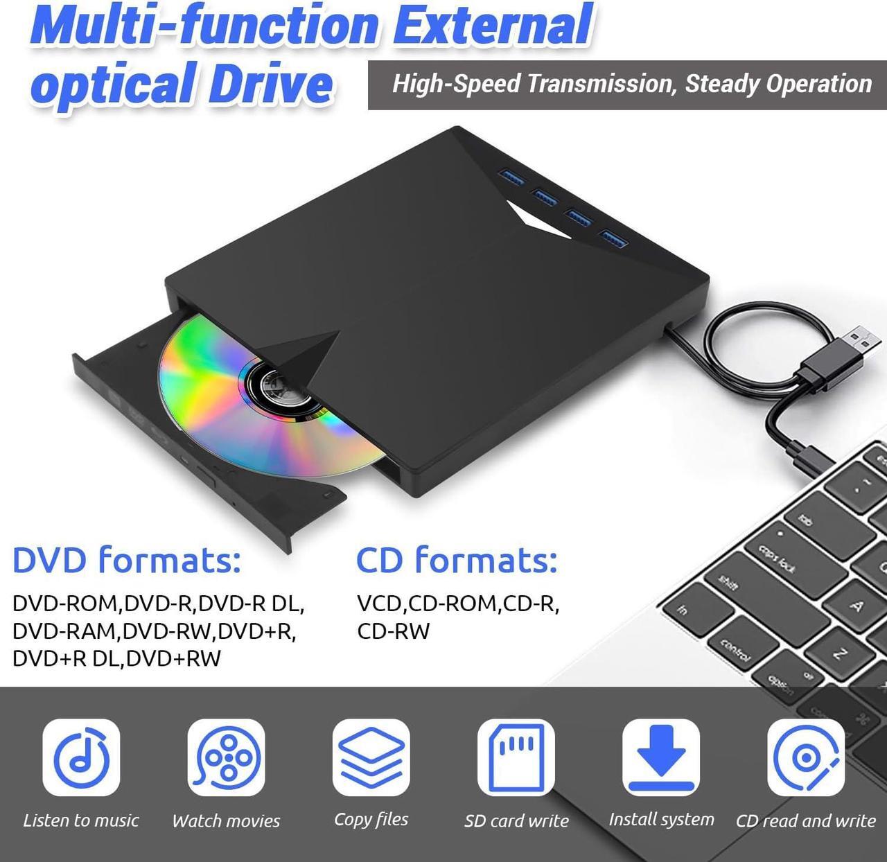 Alt view image 2 of 7 - Hitoor 7 in 1 External Blu-ray Drive, DVD/BD Player Blu Ray Burner with USB 3.0 Type-C Portable Blu Ray Drive, Portable 3D CD DVD Burner Optical Bluray Drive for Laptop PC Desktop Windows 11 10 Mac OS