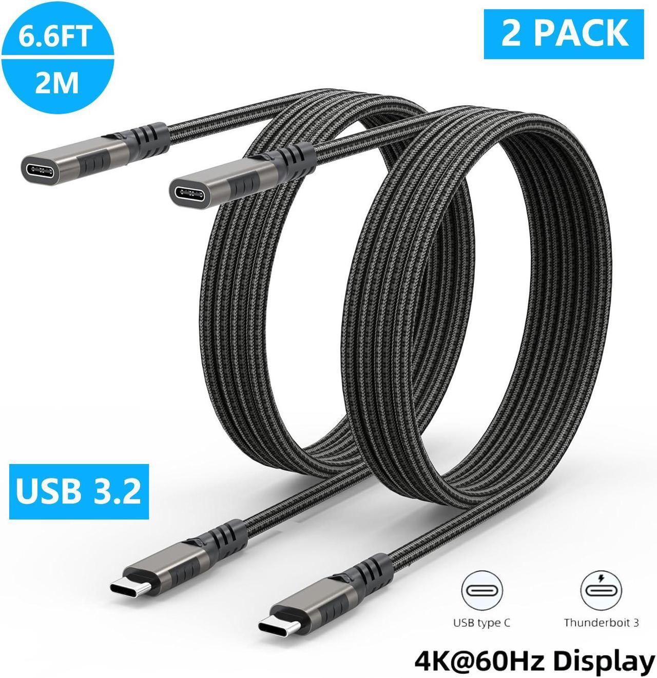 Hitoor [2 PACK] USB C Extension Cable 6.6FT/2M, 20Gbps USB C Extender USB 3.2 Gen2x2 Type C Male to Female Cord, 100W Fast Charging Data Transfer Compatible for Mac-Book Laptop i-Phone 15 Charger