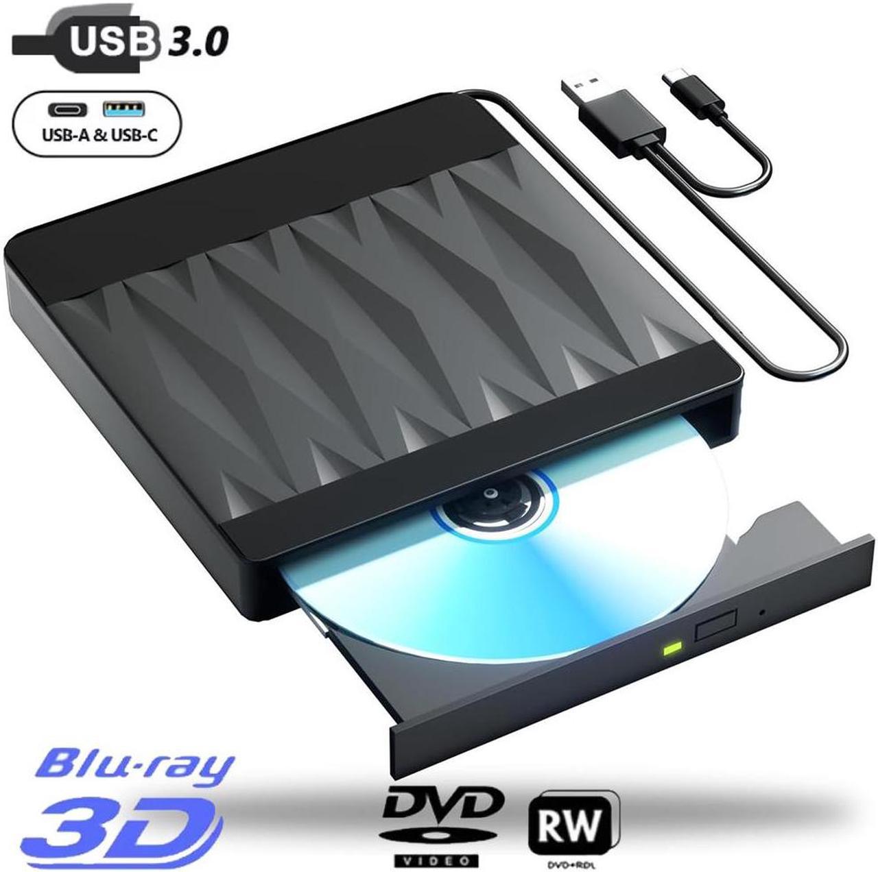 Hitoor External Blu-Ray Drive, Blu Ray Burner USB 3.0 and Type-C External CD DVD Drive Compatible Read and Burner BD DVD CD Reader Rewriter Writer Disk Duplicator Compatible for Windows, Linux, MacOS