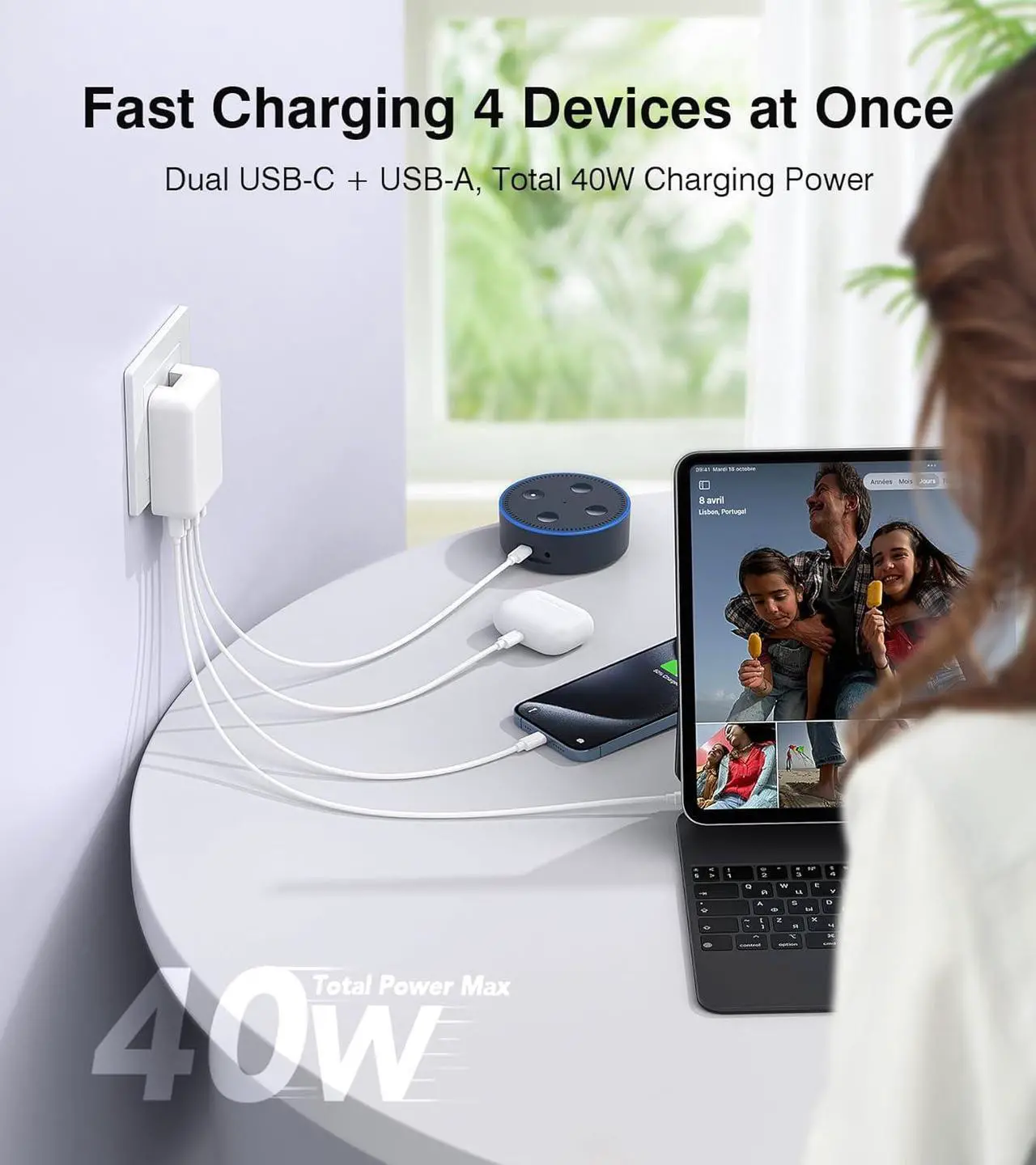 Alt view image 6 of 7 - Hitoor [2 Pack] Flat USB C Wall Charger, 40W 4 Ports Foldable & Slim Fast Charging Block, Type C Cube Box Multiport Power Adapter Plug Brick Compatible with i-Phone, Android Cellphones, Tablets, watch