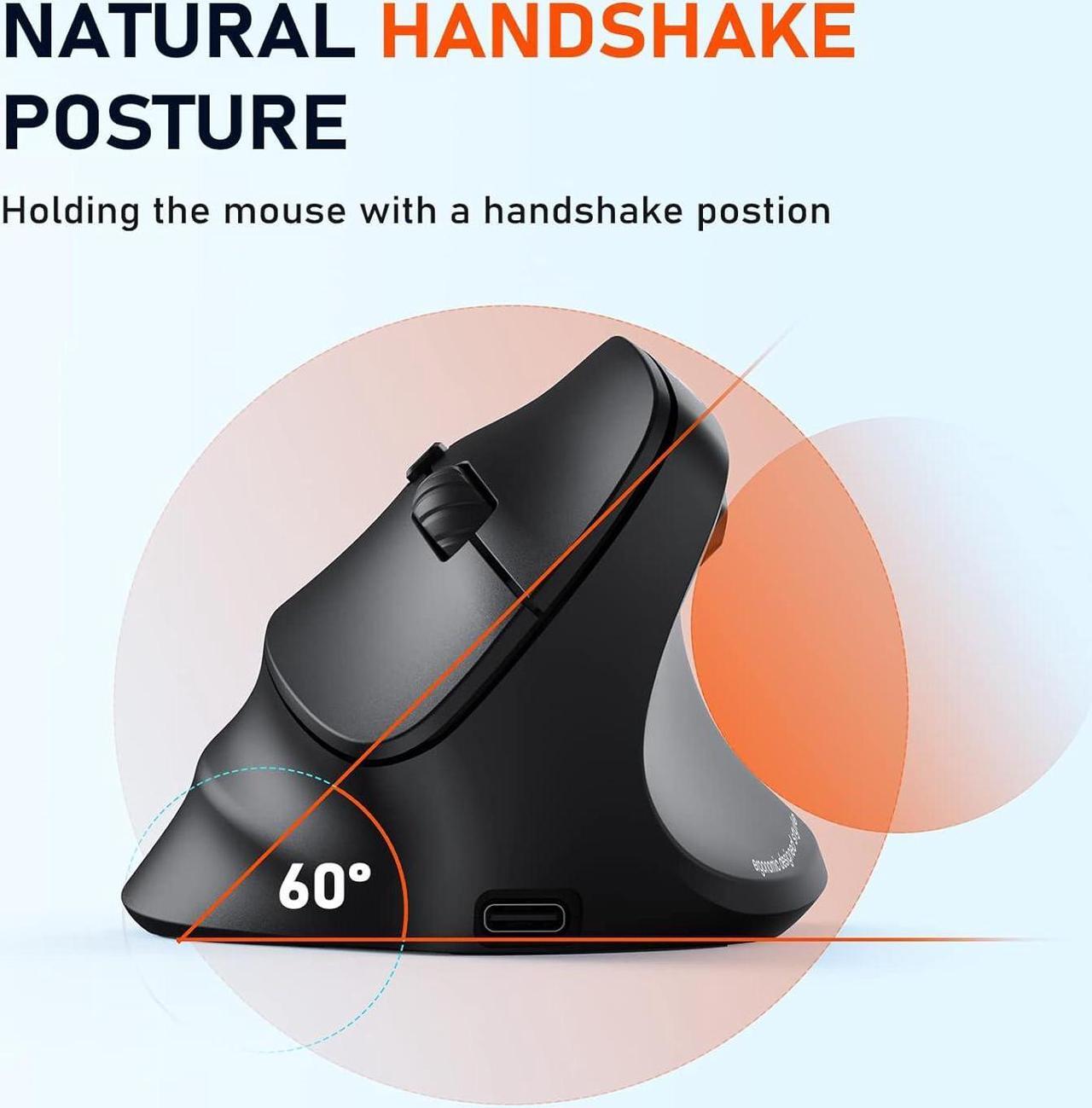 Alt view image 5 of 7 - Hitoor Ergonomic Bluetooth Mouse, Wireless Vertical Mouse RGB Backlit Rechargeable Mice for Bluetooth (5.2 + 3.0) & USB-A with USB-C Adapter 4 Adjustable DPI for Mac/Windows/Andriod/PC/Tablet/iPad