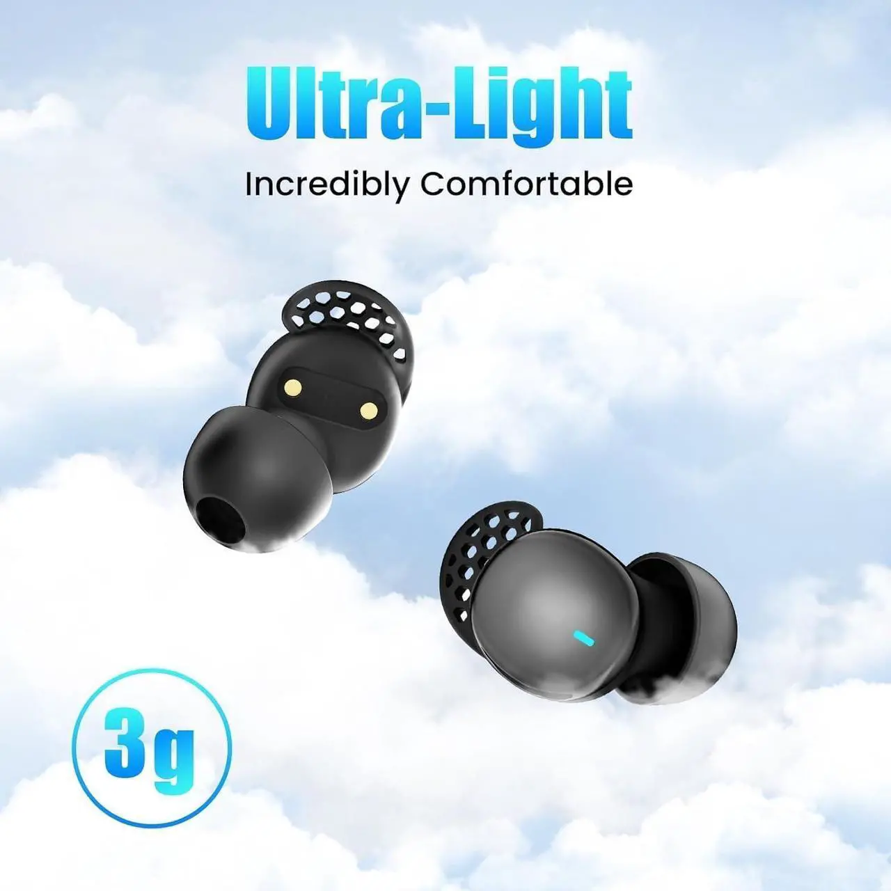 Alt view image 3 of 6 - Hitoor Sleep Headphones, Sleep Earbuds for Side Sleepers, Wireless Earbuds Comfortable Noise Blocking, LED Power Display, Music Sleep Dual Mode, Invisible Earbuds for Sleeping, Working, Hiking (Black)
