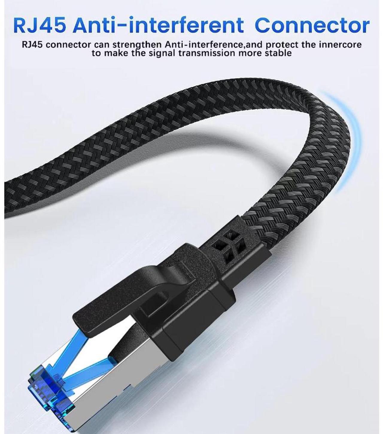 Alt view image 4 of 7 - Hitoor Cat 8 Ethernet Cable 33FT/10M, Braided High Speed 40Gbps 2000Mhz Lan Patch Cord RJ45 Network Cable, Ethernet LAN Cable for Indoor/Outdoor Use - Perfect for Modem/Router/Gaming/PC 33 ft.
