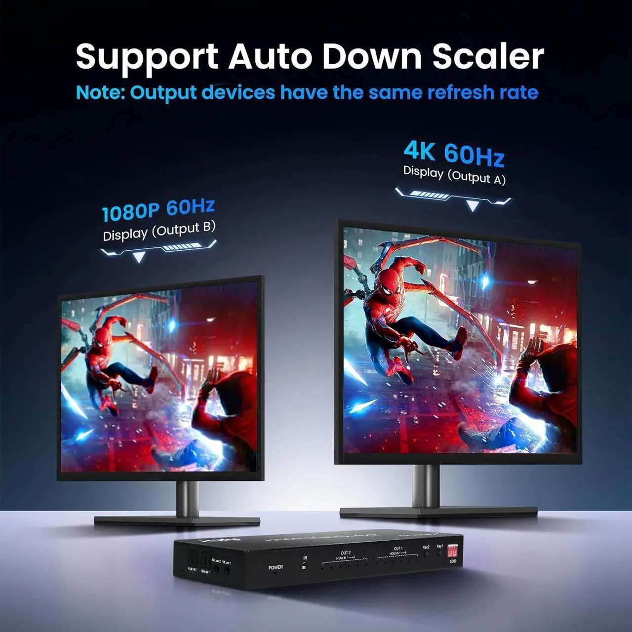 Alt view image 3 of 7 - Hitoor HDMI Matrix Switch 6 in 2 Out, 4K@60Hz HDMI Switch with IR Remote, Optical & 3.5mm Audio Output, 6x2 HDMI Switcher with Audio Support HDMI 2.0, HDCP 2.2, 3D, Auto Downscal for PS5/4, Fire Stick