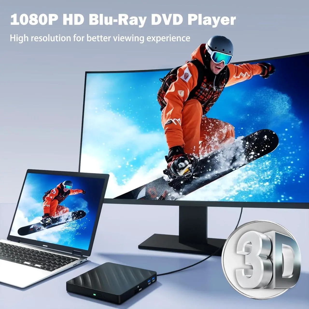 Alt view image 5 of 7 - Hitoor [5 in 1] External Blu Ray Drive, USB 3.0 Type-C Portable Blu-Ray Player, CD DVD Burner 3D Blu Ray with 2 USB 3.0 Ports & SD/TF Port, Blu Ray Drive Compatible with Windows Linux Mac OS Laptop PC