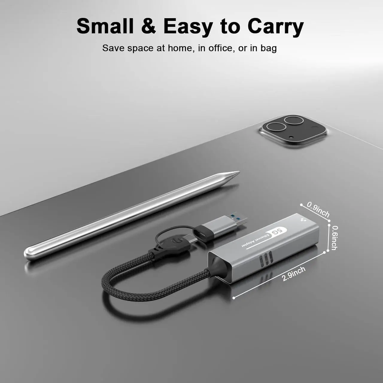 Alt view image 6 of 7 - Hitoor USB C to Ethernet Adapter 5Gbps, 2-in-1 USB to 5Gbps Ethernet Cable, 5000Mbps Type C to RJ45 Network LAN Internet Converter, Aluminum Case Compatible for i-Phone 16 15 Pro Max, MacBook Pro/Air