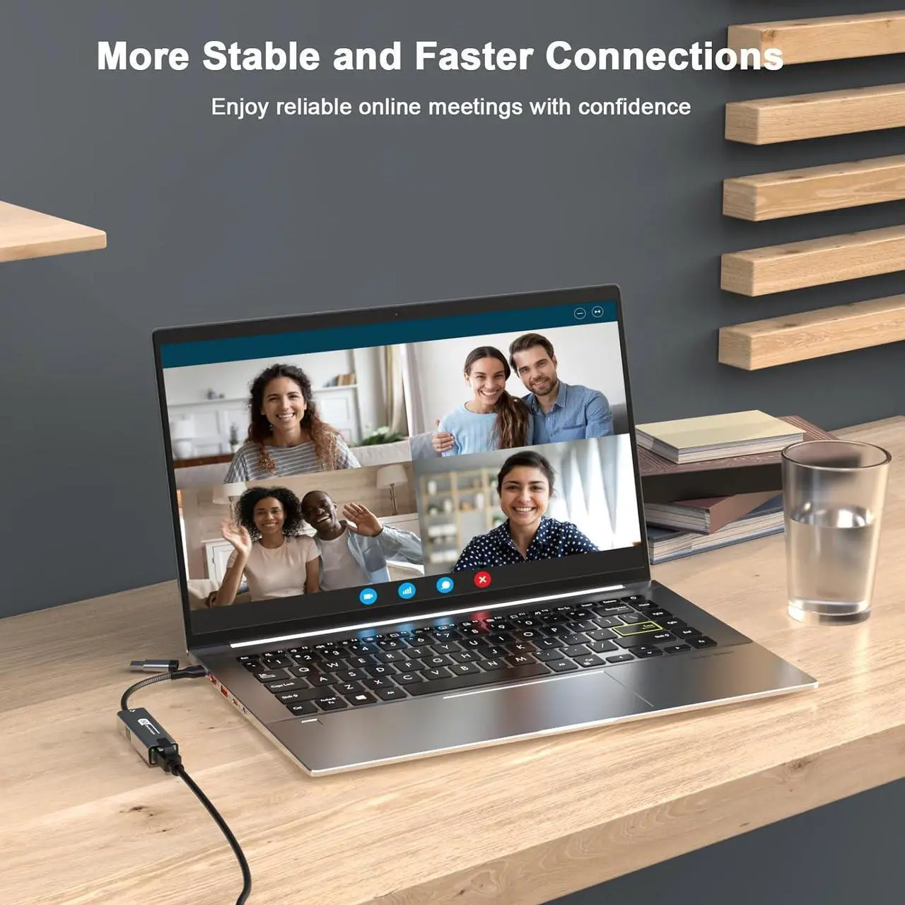 Alt view image 4 of 7 - Hitoor USB C to Ethernet Adapter 5Gbps, 2-in-1 USB to 5Gbps Ethernet Cable, 5000Mbps Type C to RJ45 Network LAN Internet Converter, Aluminum Case Compatible for i-Phone 16 15 Pro Max, MacBook Pro/Air
