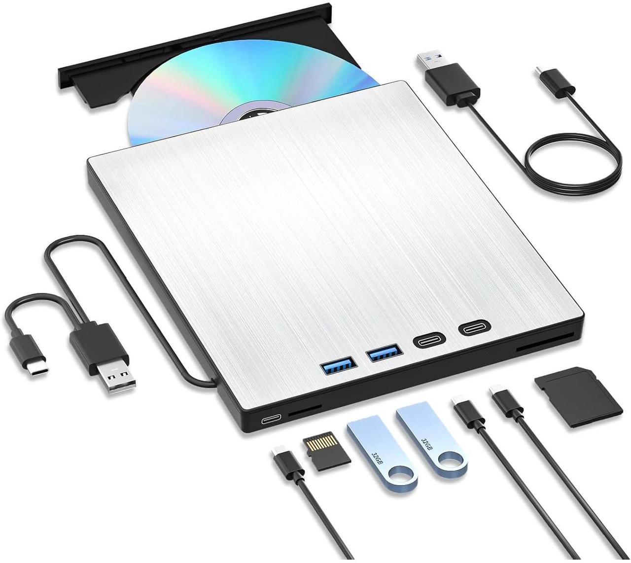 Main image of Hitoor 7-in-1 External CD DVD Drive, USB 3.0 Type-C CD/DVD Drive External USB with SD/TF Card Reader, External CD Drive for Laptop, Portable External DVD Burner for Windows XP/7/8/10/11, Linux, MacOS