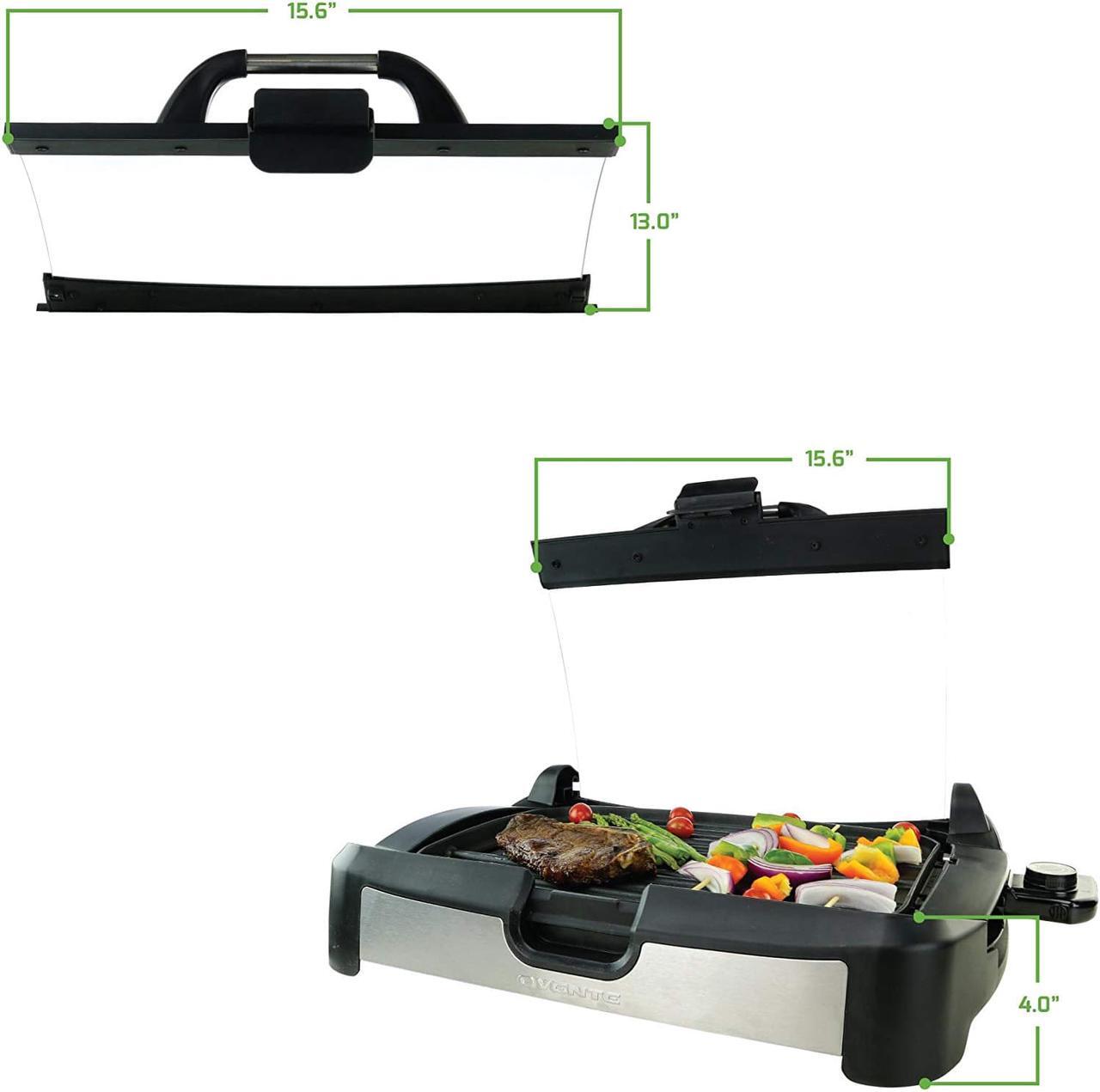 Alt view image 7 of 7 - Ovente 2 in 1 Electric Countertop Powerful Contact Grill with Glass Lid & Nonstick Ceramic Grill & Griddle Plate, Portable Stainless Steel BBQ Grill with Removable Drip Tray Easy Clean, Black GR2001B