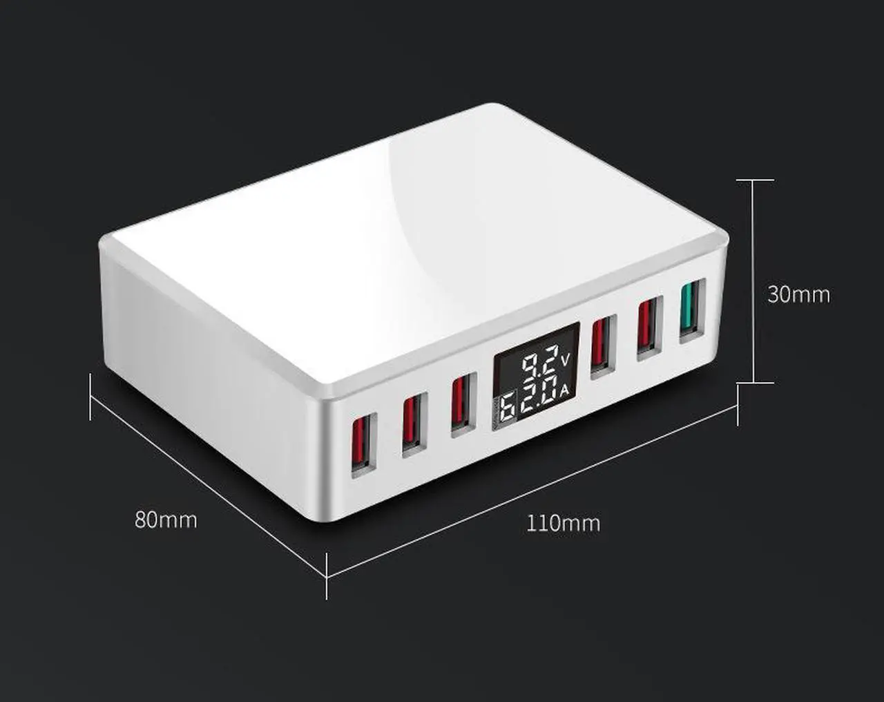 Alt view image 2 of 7 - MULTI QC3.0 Fast USB Charger,SIROKA QC3.0 USB Port 6-Port Intelligent USB desktop charger station hub with LED Display,compatible with IOS&Android Devices,White