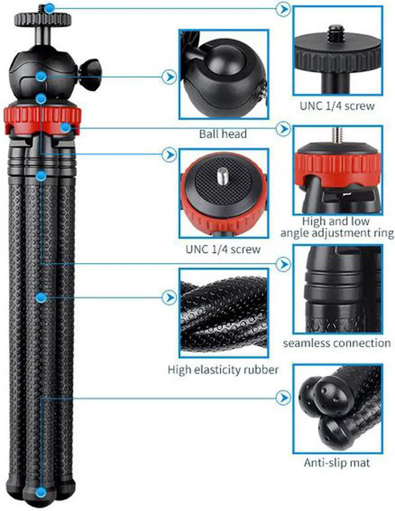 Alt view image 4 of 7 - 305 Flexible Octopus Mobile Phone Camera DSLR Tripod for Travel Photography,1/4 universal screw Selfie Stick Stand