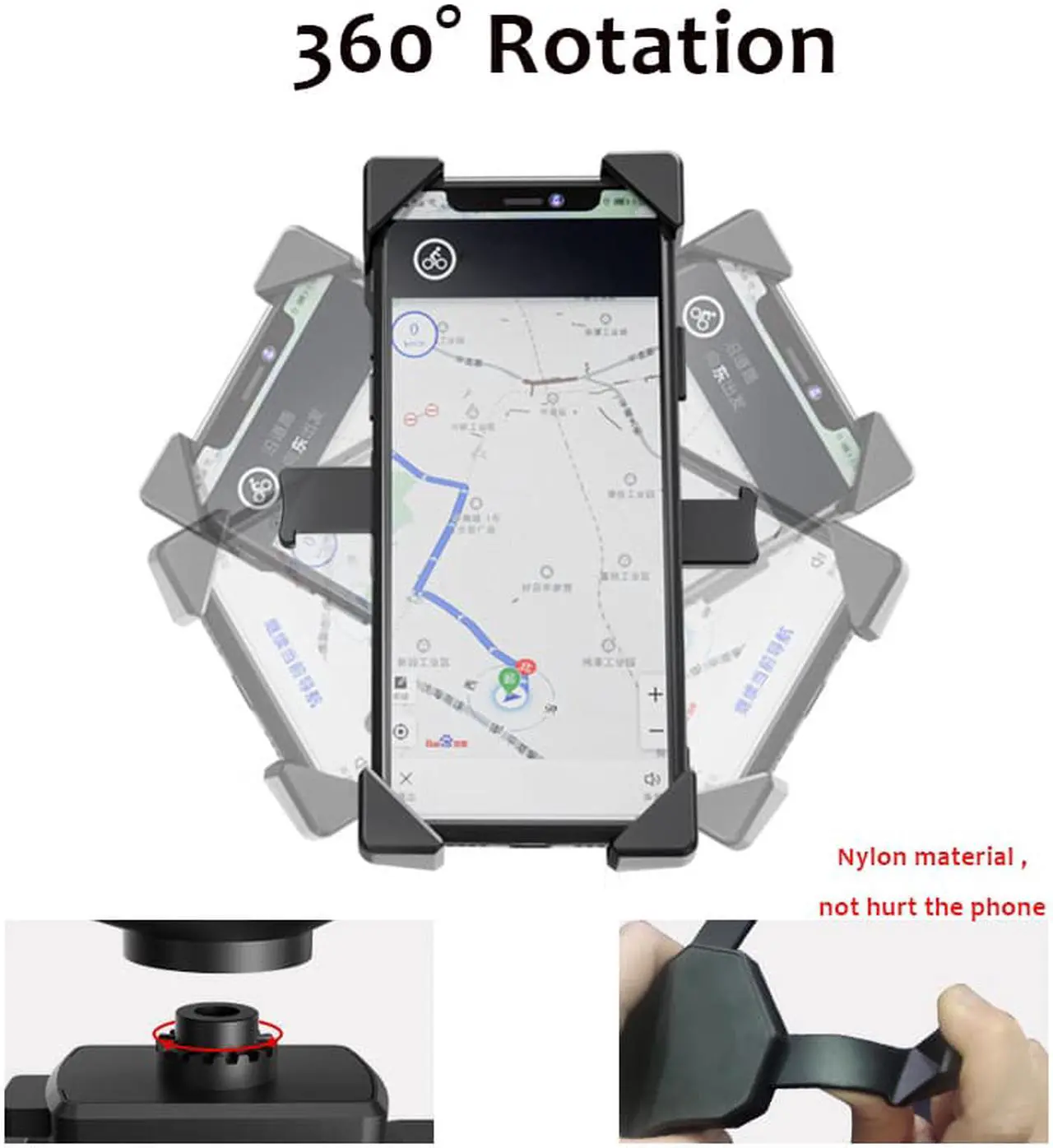 Alt view image 2 of 7 - Bike Phone Mount 360° Rotatable Motorcycle & Mountain Bike Phone Holder with Adjustable Handlebar Mount, Silicone Universal Motorcycle Phone Mount Fit for iPhone,Android