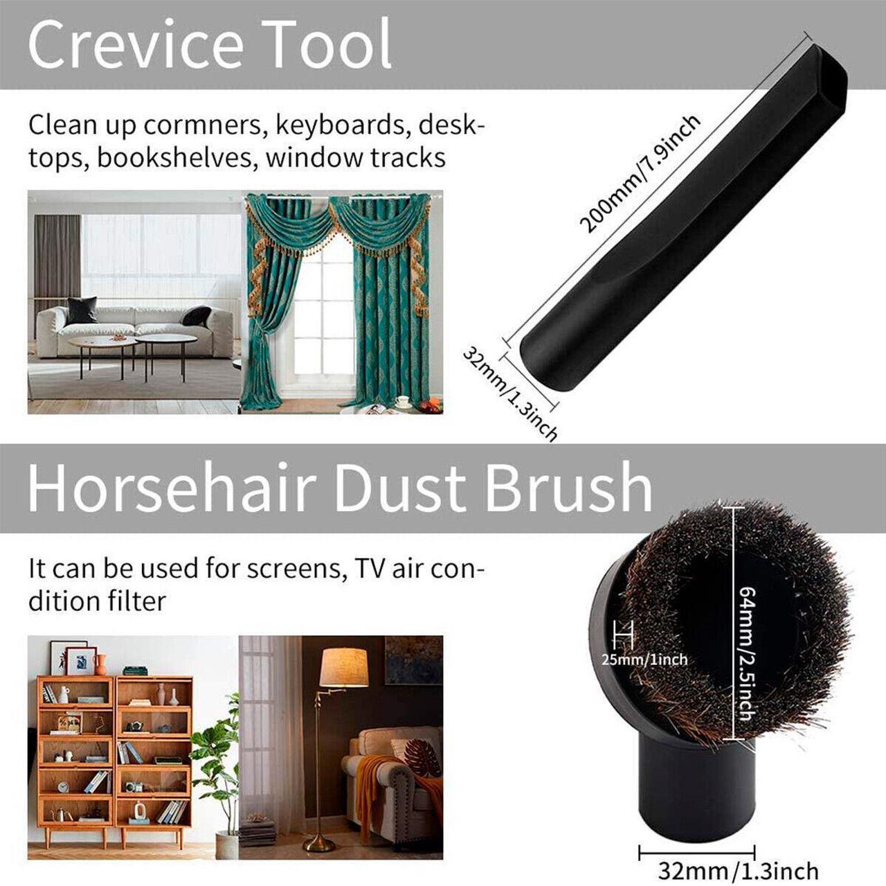 Alt view image 3 of 6 - Shop Vac Replacement 32mm1 1/4in Vacuum Attachments Dusty Brush  Crevice Kit