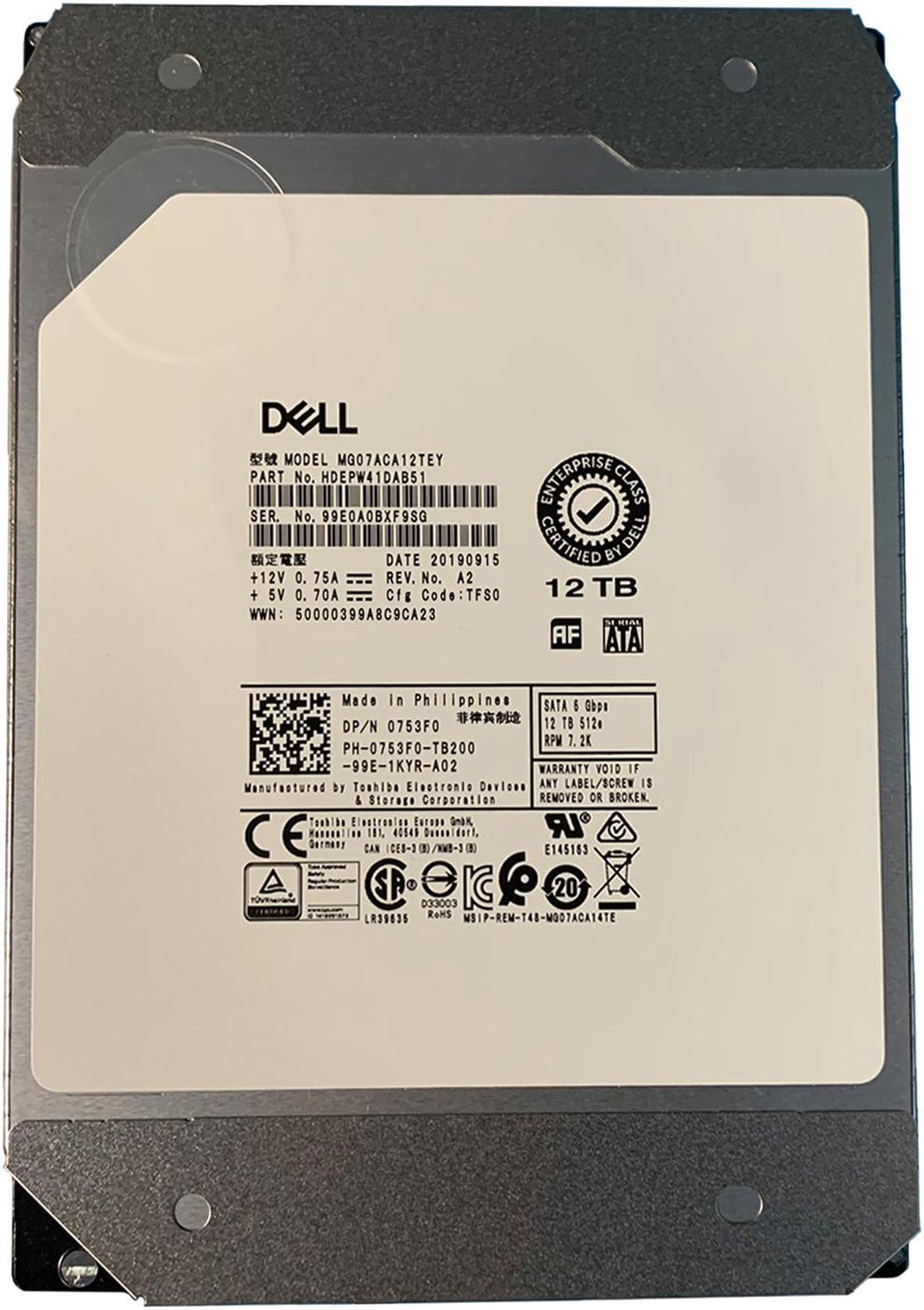 Dell 753F0 12TB SATA 6GBPS 512e 3.5" Drive MG07ACA12TEY HDEPW41DAB51