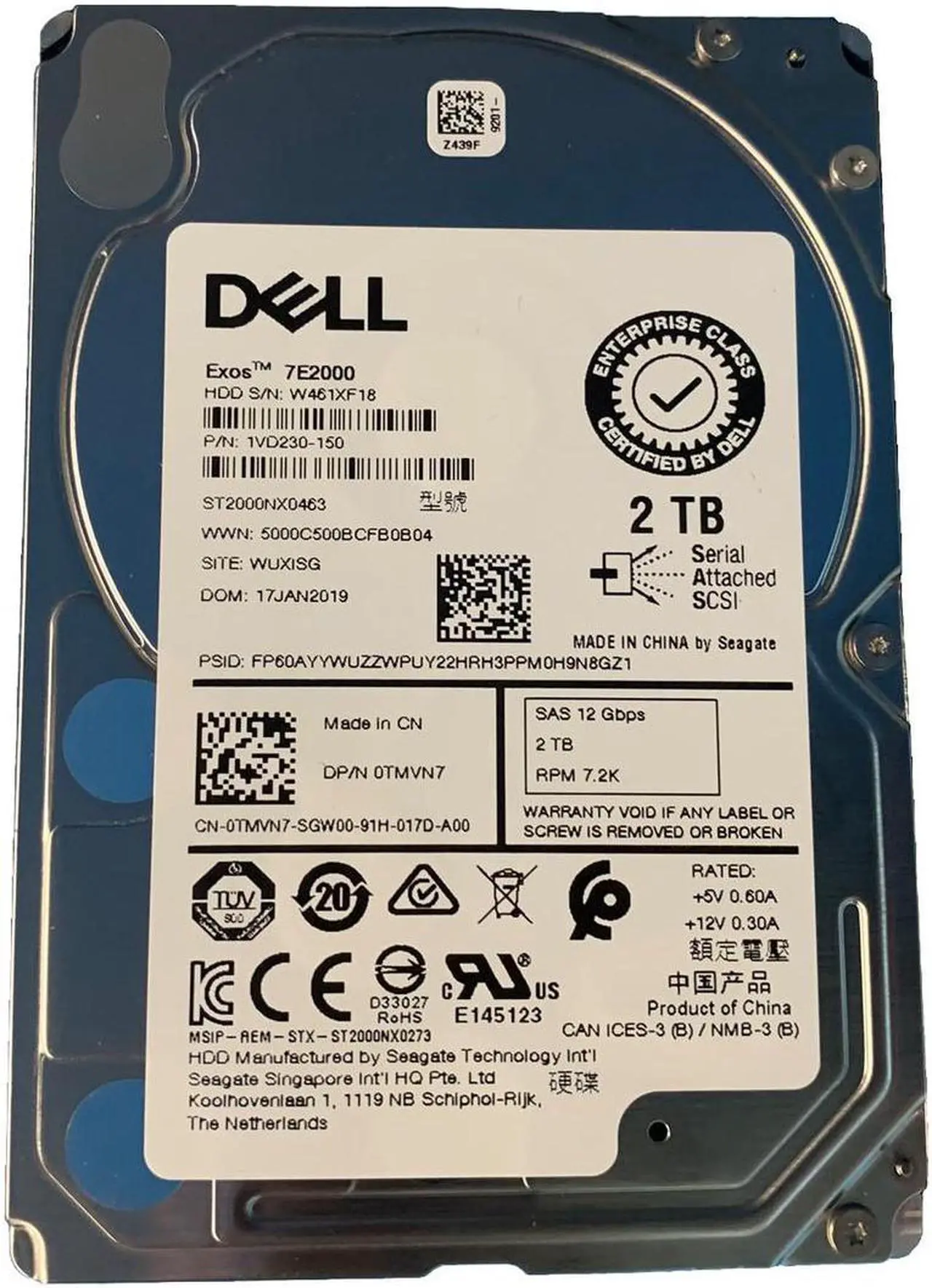 Alt view image 5 of 5 - TMVN7 Dell 2TB 7.2K SAS 12G 2.5" Near Line 128M Hard Drive 0TMVN7