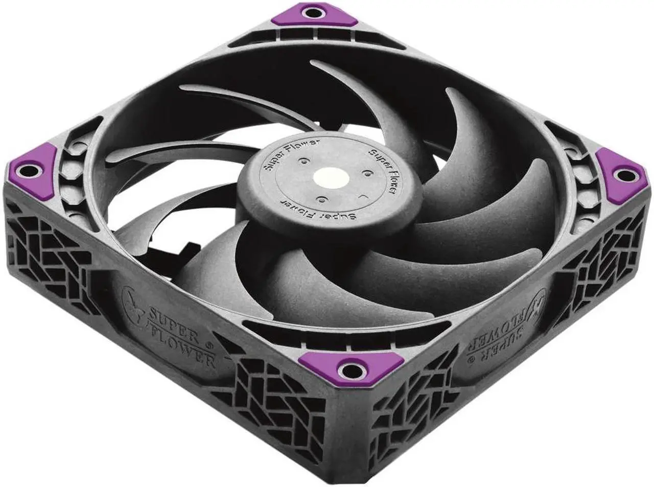 Alt view image 2 of 6 - Super Flower, MEGACOOL 120mm fan, Triple-Pack, 12-pole motor design, super cooling performance, PWM, Purple Anti-Vibration Mounting Pads, Computer Case Fan, Remote Control, SF-PF121-BK_3P, 30mm depth